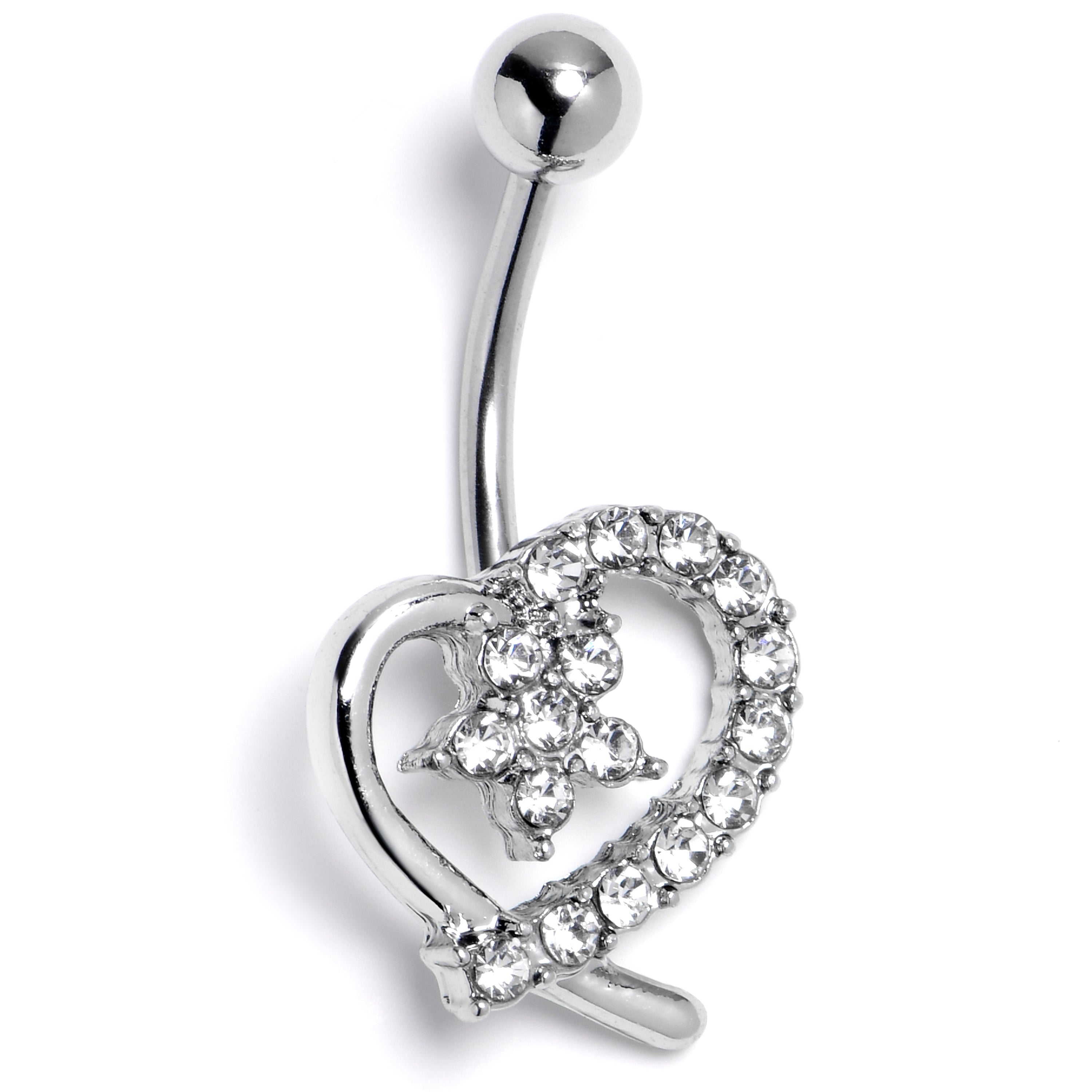 BodyCandy Clear CZ Gem Internally Threaded Blossom Heart Belly Ring — main product shot
