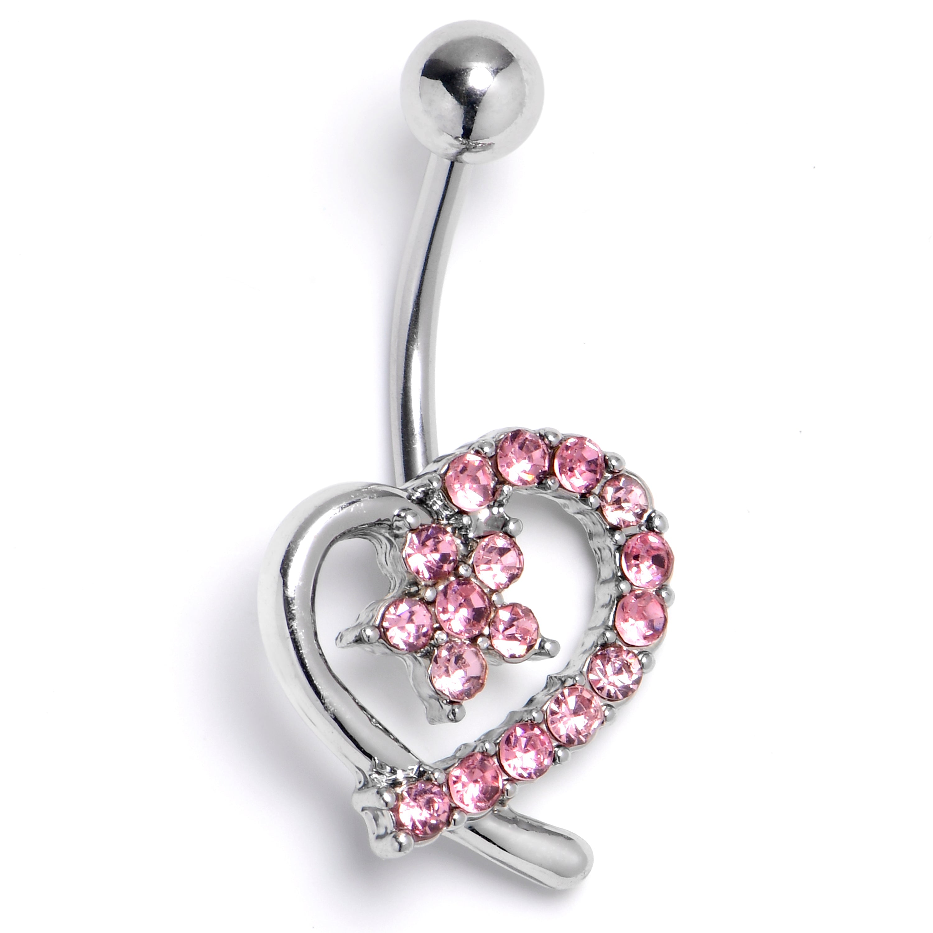 BodyCandy Pink CZ Gem Internally Threaded Blossom Heart Belly Ring — main product shot
