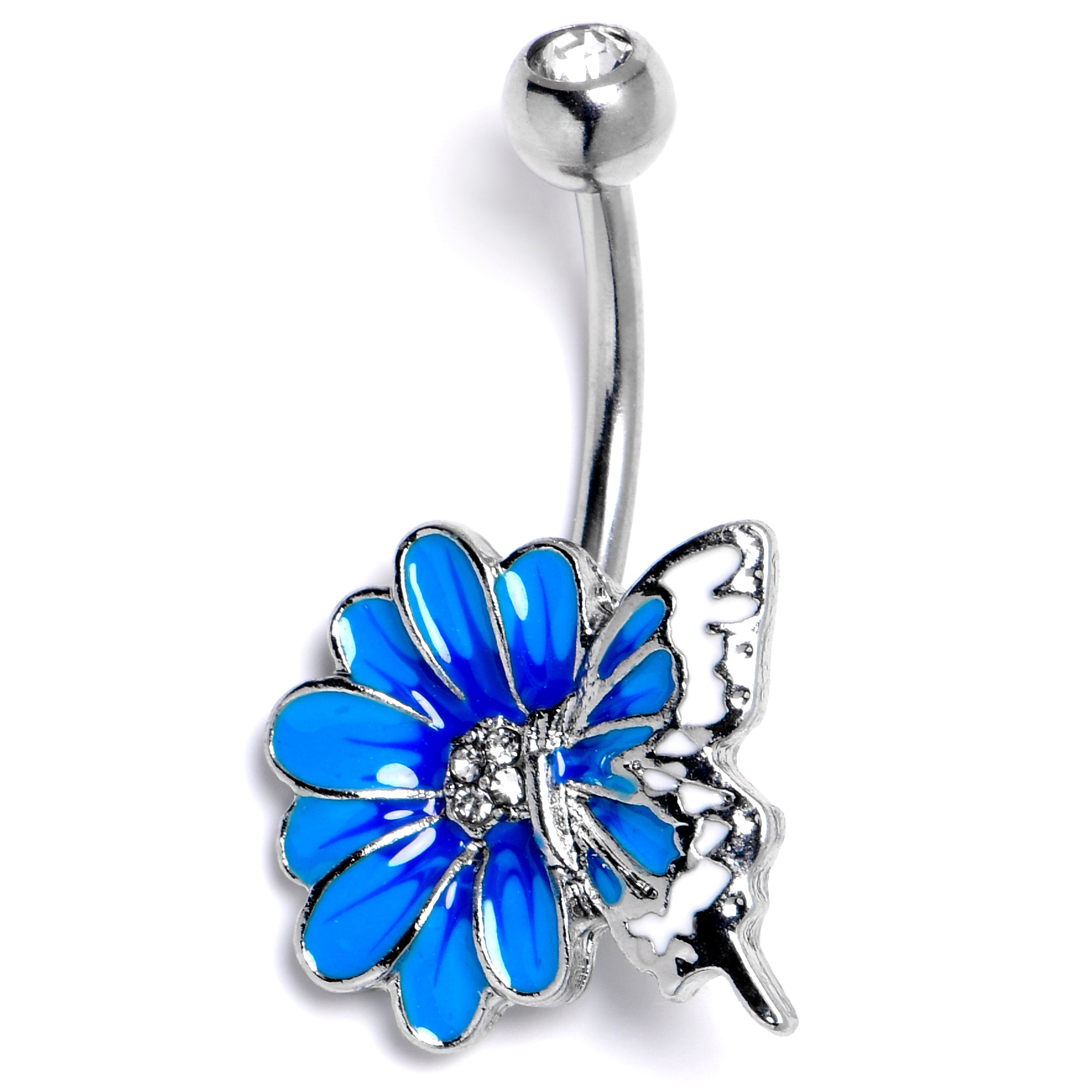 BodyCandy Clear CZ Gem Butterfly Blossom Blue White Belly Ring — main product shot