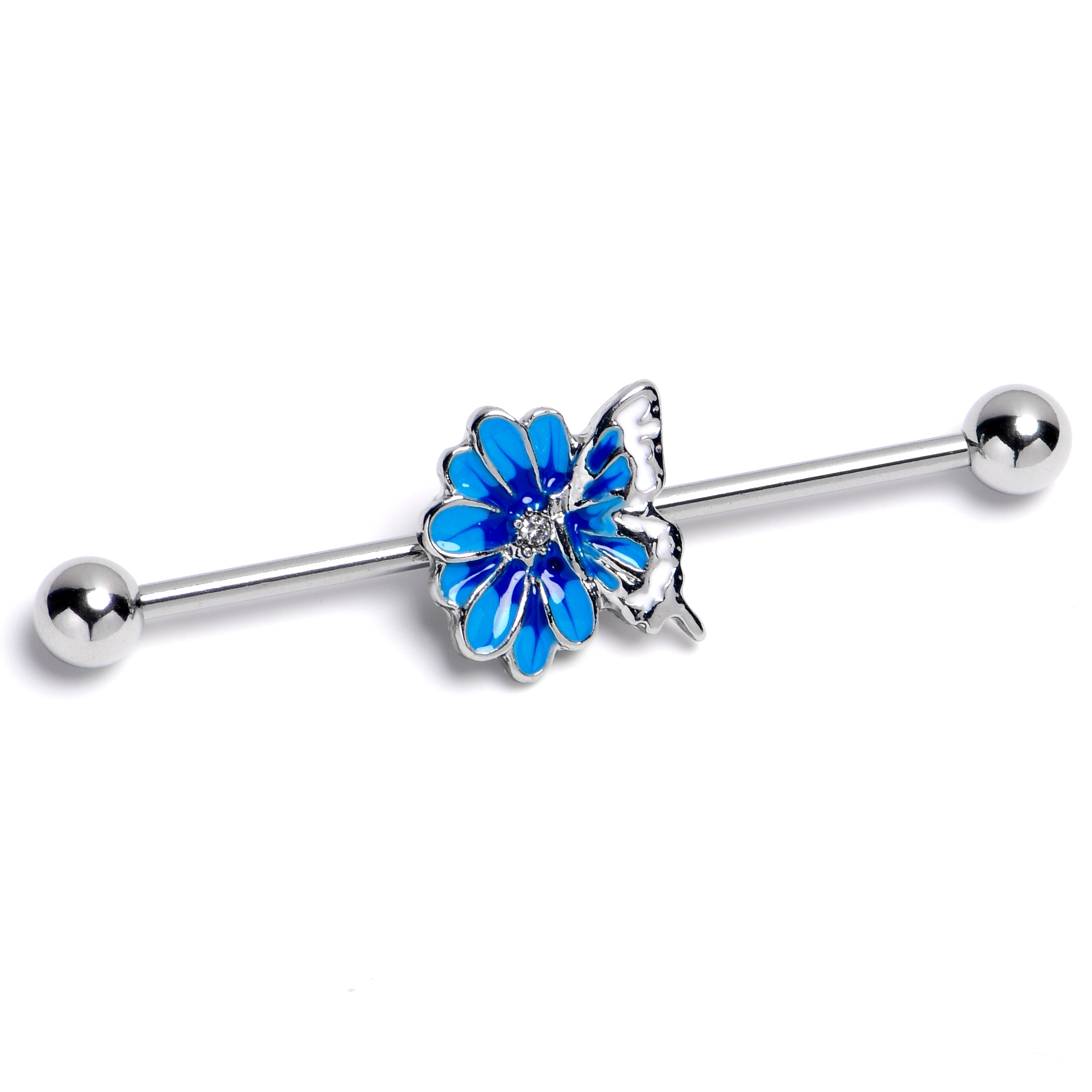 BodyCandy 14G Clear Gem Butterfly Blossom Blue Industrial Barbell 38mm — main product shot