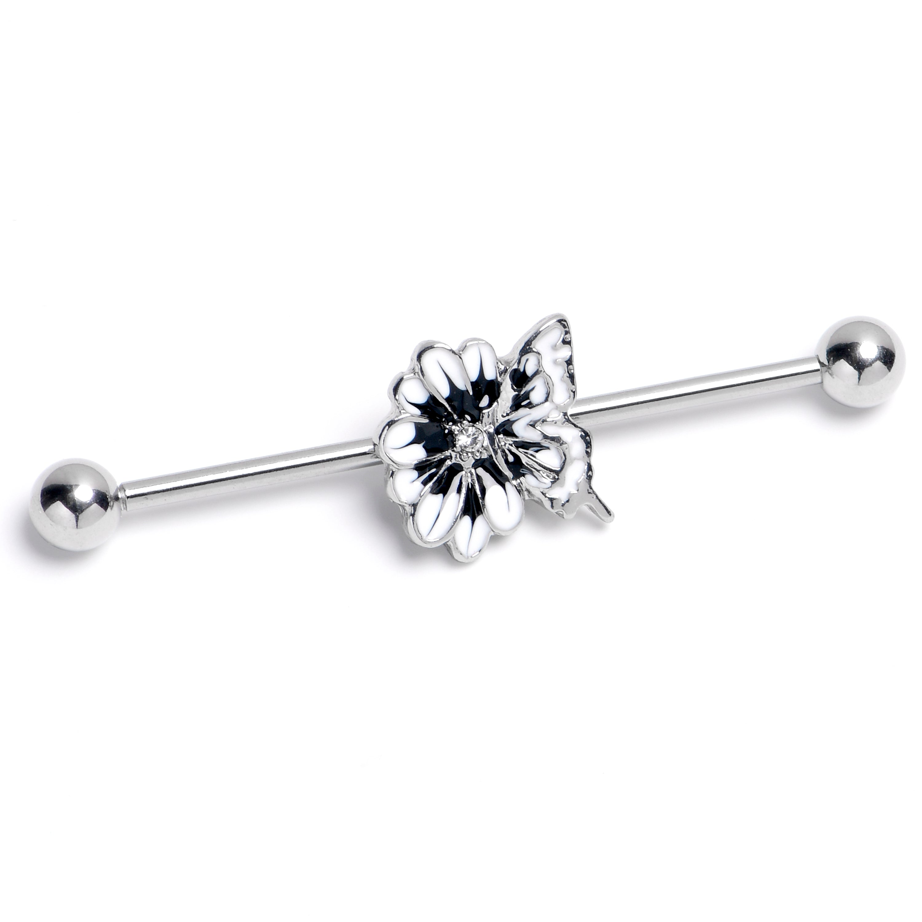 BodyCandy 14G Clear Gem Butterfly Blossom White Industrial Barbell 38mm — main product shot
