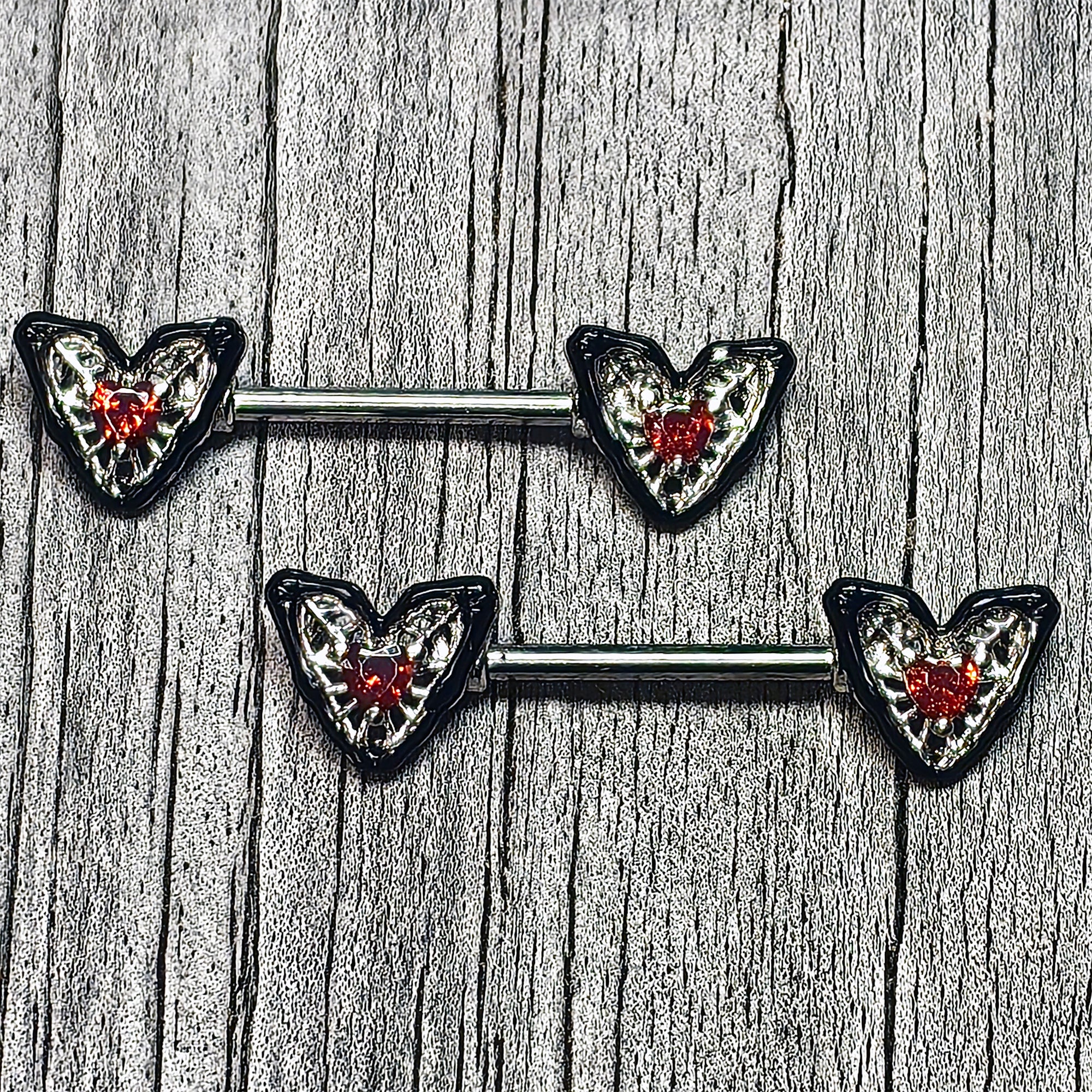 BodyCandy 14G 9/16 Red Gem Captured Heart Barbell Nipple Ring Set — main product shot