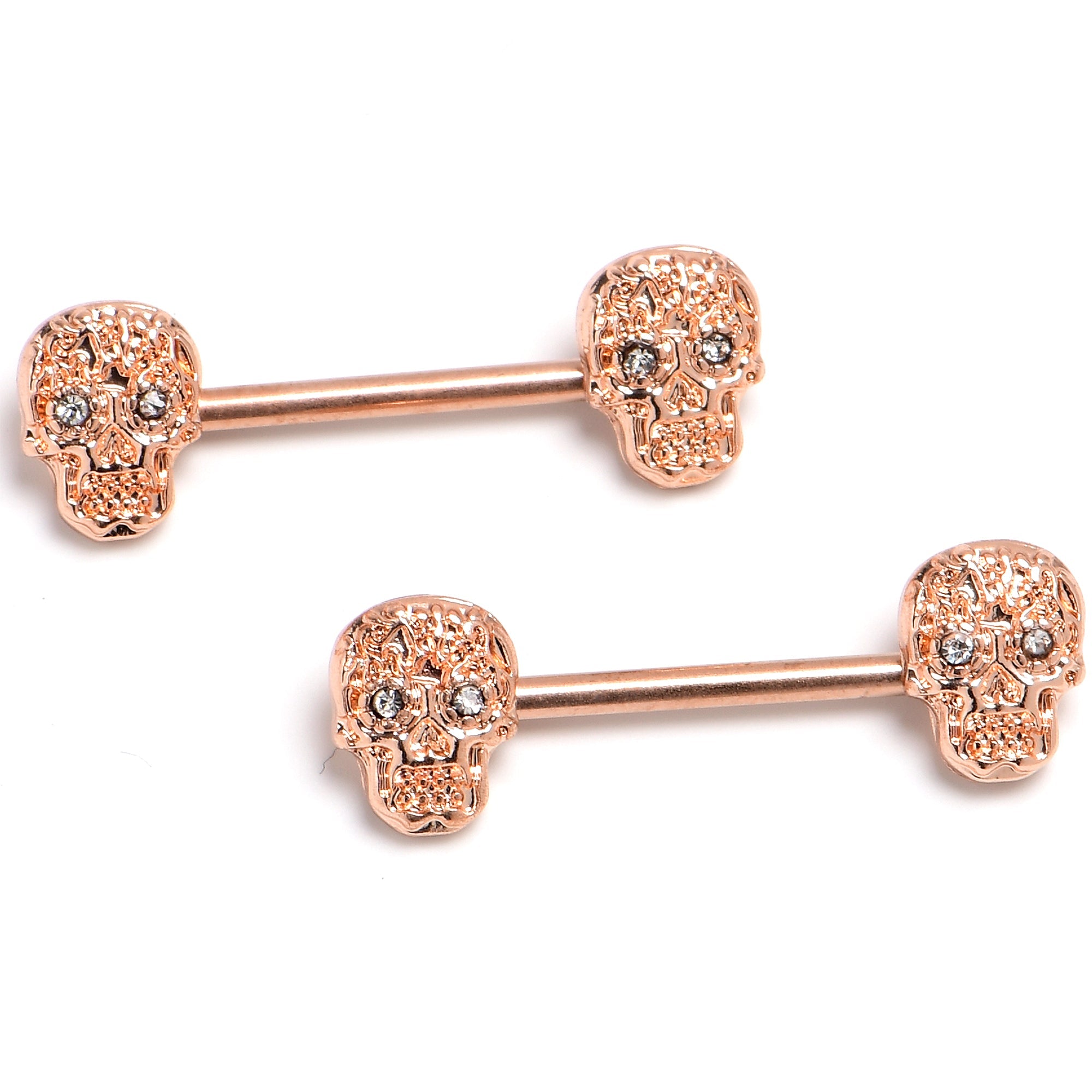 BodyCandy 14G 9/16 Rose Gold  316L Steel Skulls with Titanium Barbell Nipple Rings — main product shot