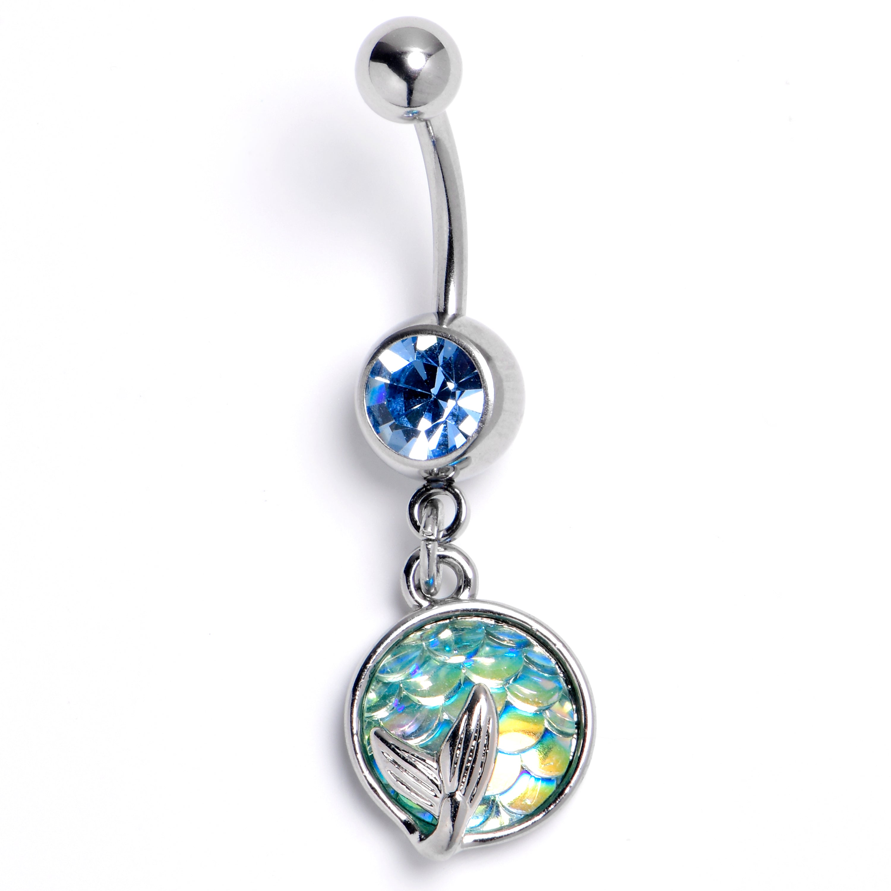 BodyCandy Blue Gem Mermaid Blue Scale Tail Dangle Belly Ring — main product shot