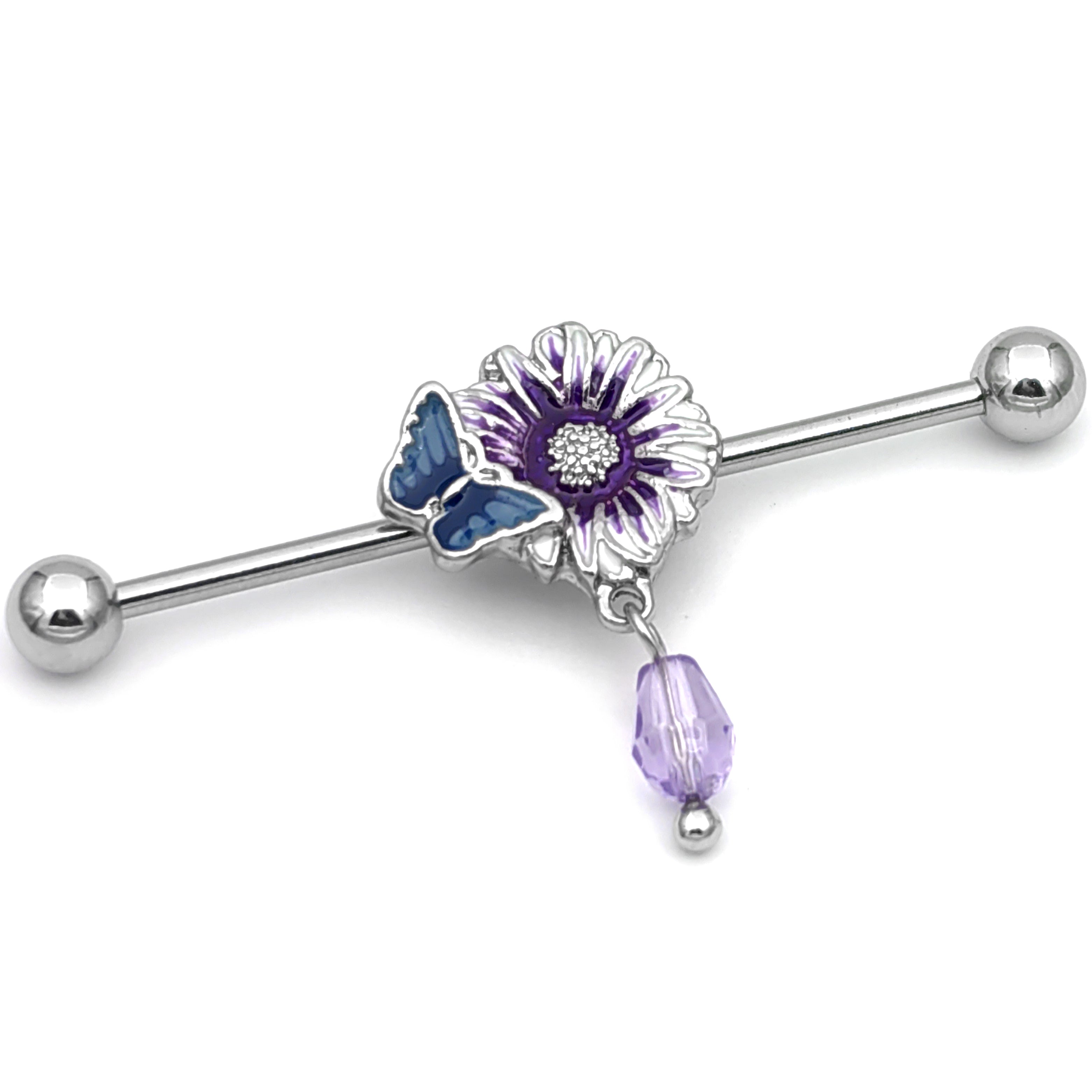 BodyCandy 14G Purple Gem Passion Flower Dangle Industrial Barbell 38mm — main product shot