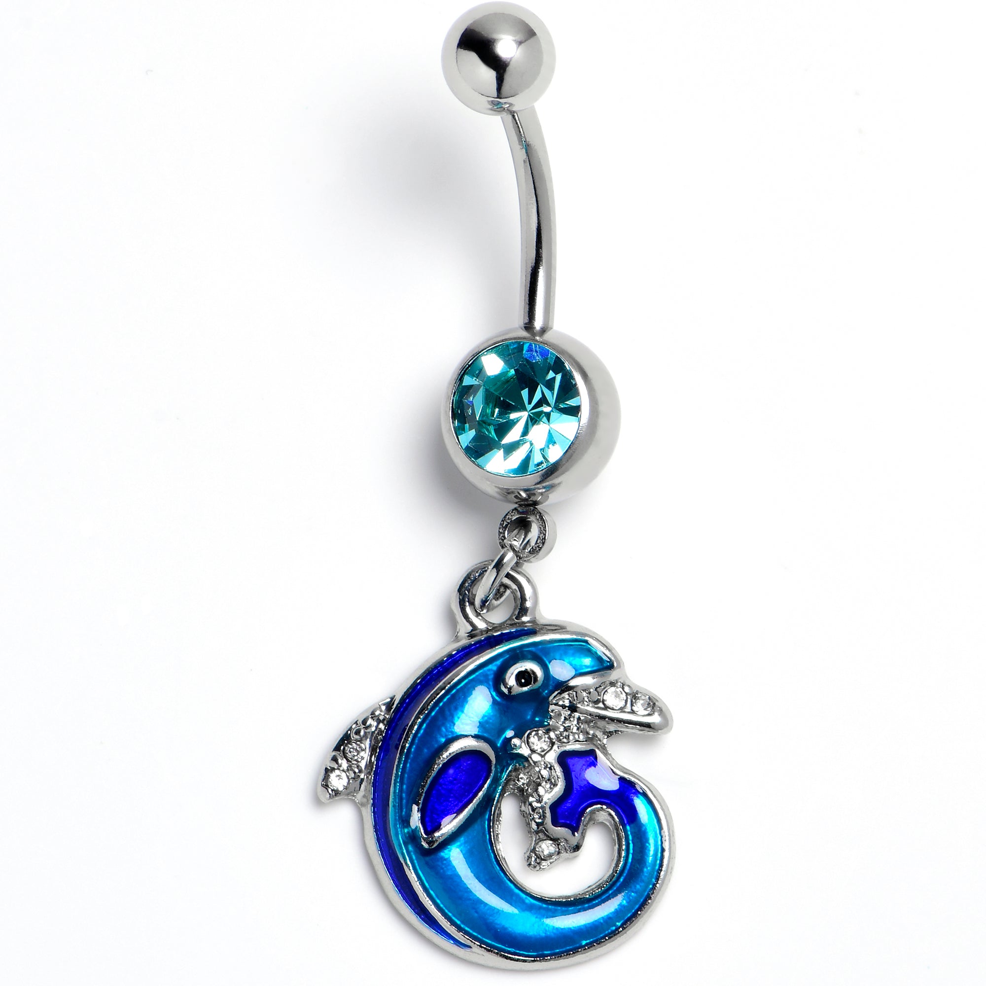 BodyCandy Blue Gem Dolphin Blue Beauty Dangle Belly Ring — main product shot