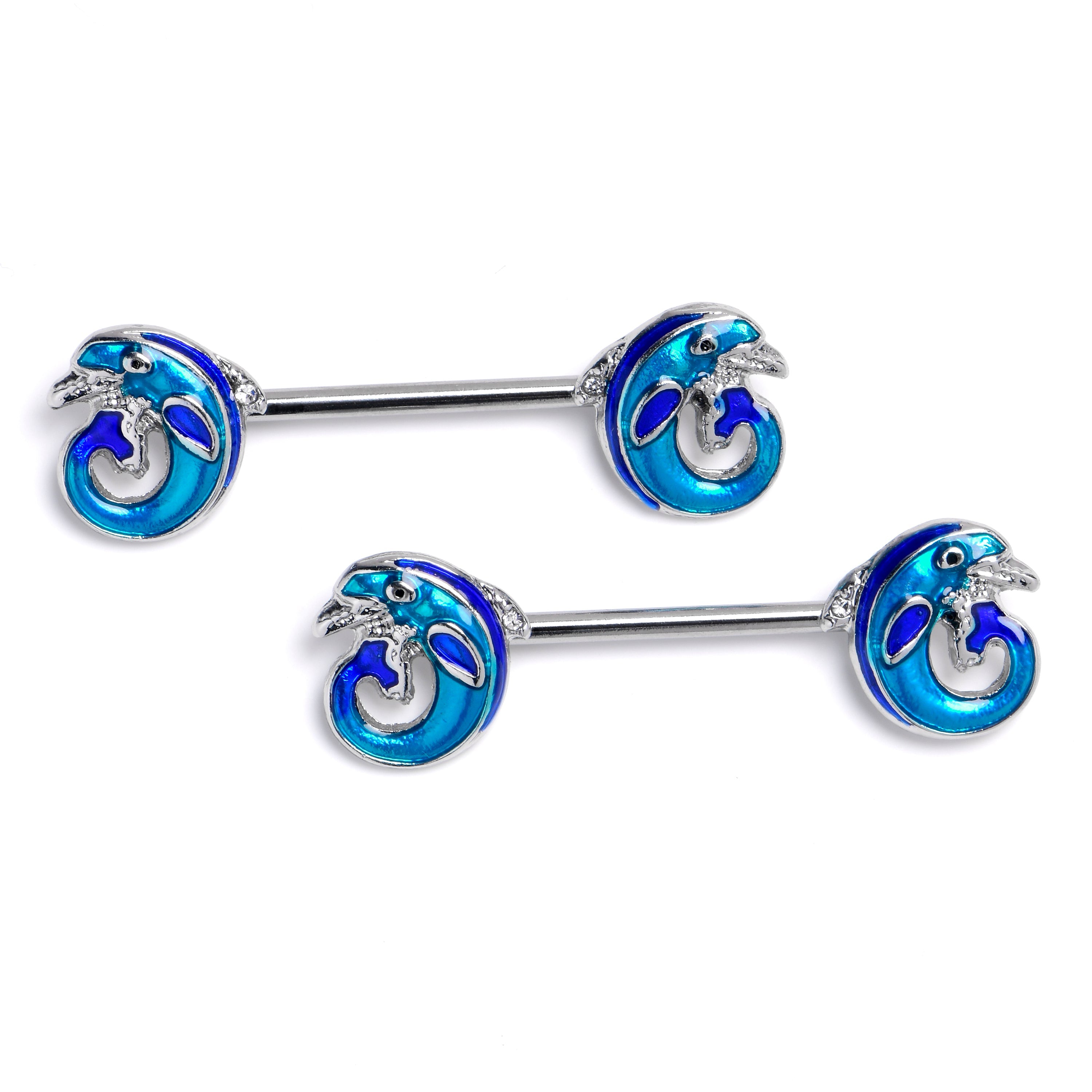 BodyCandy 14G 9/16 Dolphin Blue Beauty Barbell Nipple Ring Set — main product shot