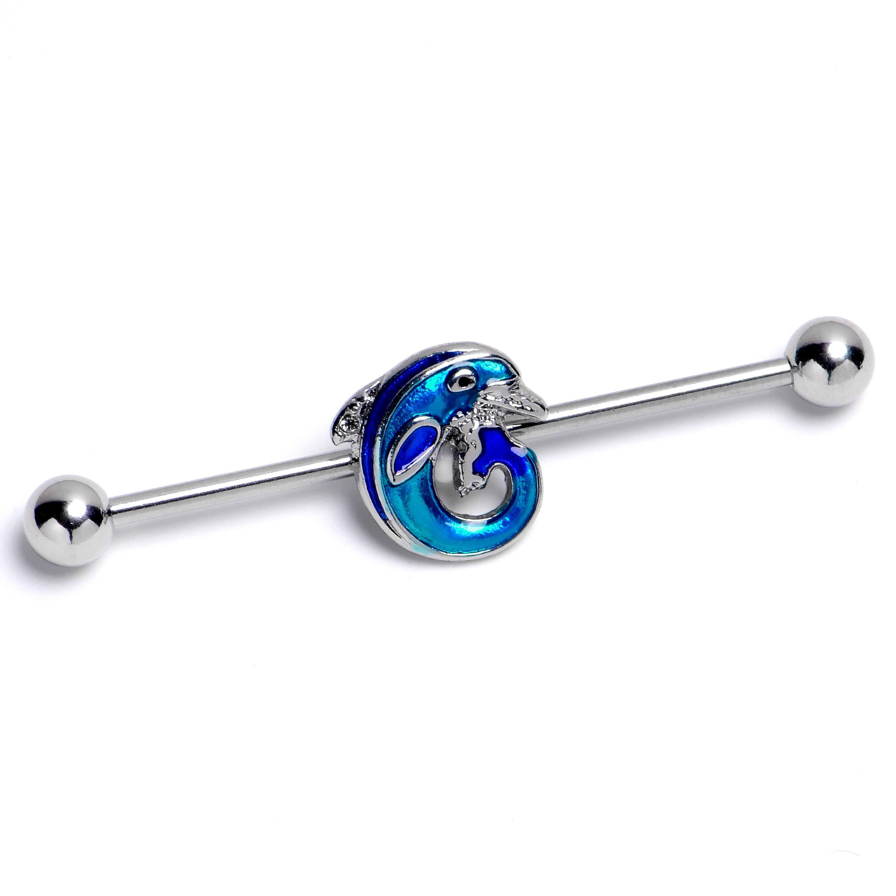 BodyCandy 14G Dolphin Blue Beauty Industrial Barbell 38mm — main product shot