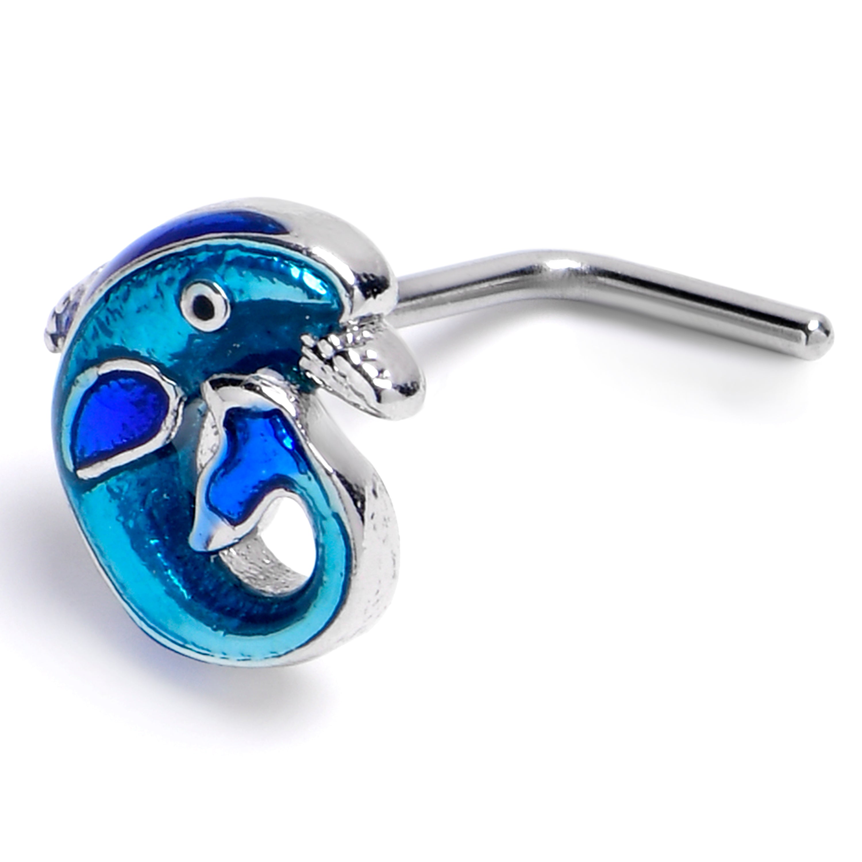 BodyCandy 20G 7mm Dolphin Blue Beauty L Shape Nose Ring — main product shot