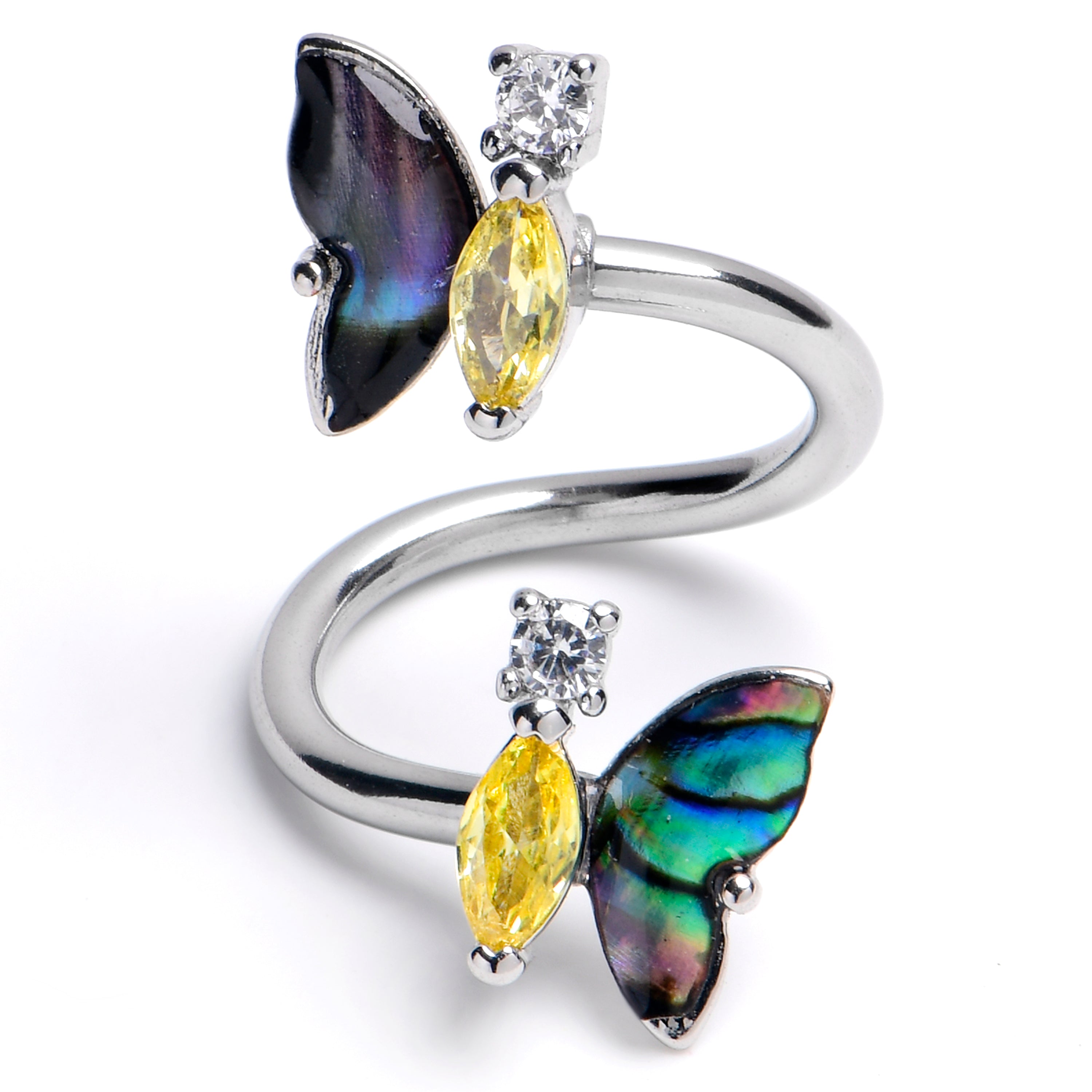BodyCandy Clear Yellow Gem Dark Butterfly Spiral Twister Belly Ring — main product shot