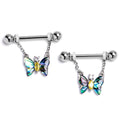 BodyCandy 14G 9/16 Yellow Gem Dark Butterflies Chain Dangle Nipple Ring Set — main product shot