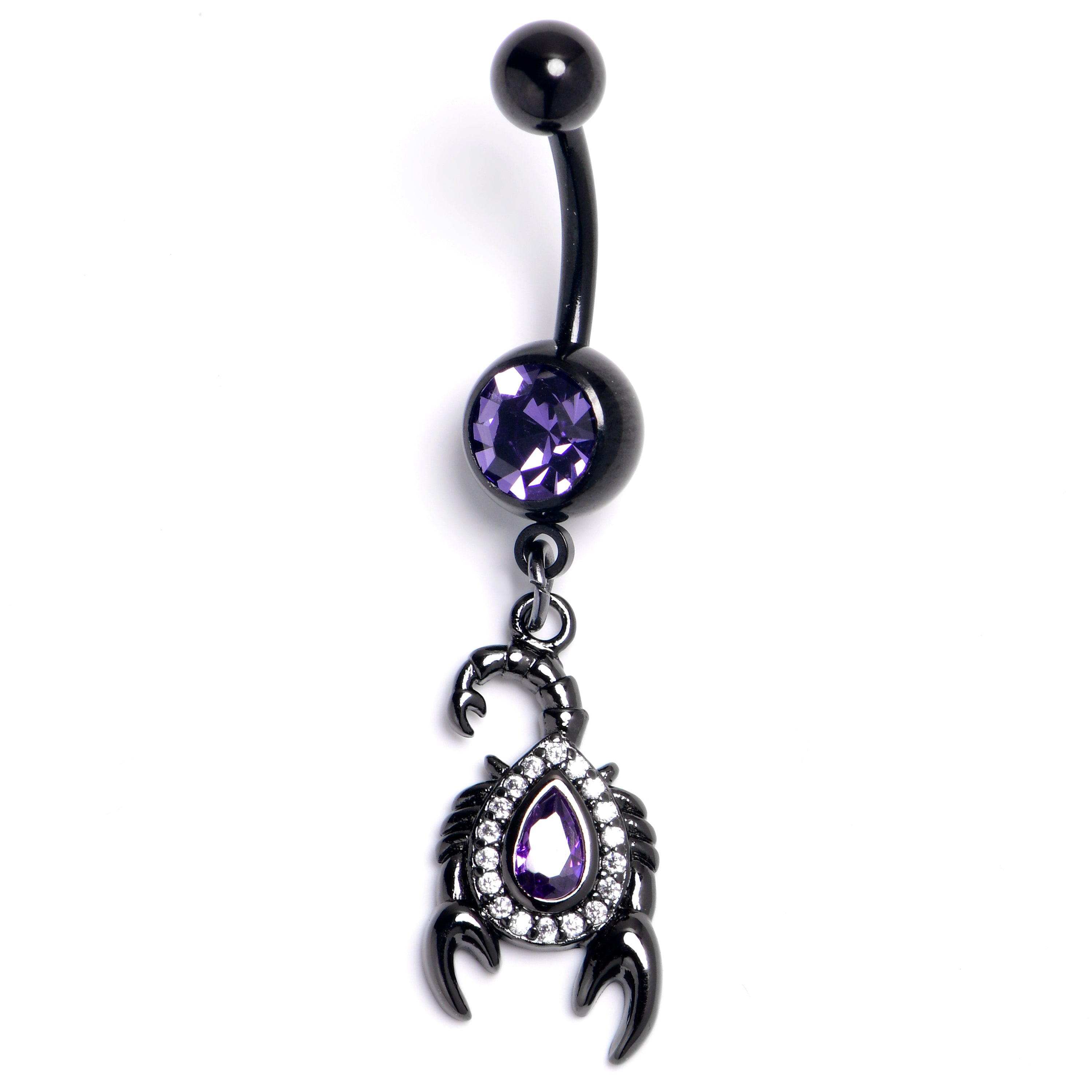 BodyCandy Purple Clear Gem Black Goth Scorpion Dangle Belly Ring — main product shot