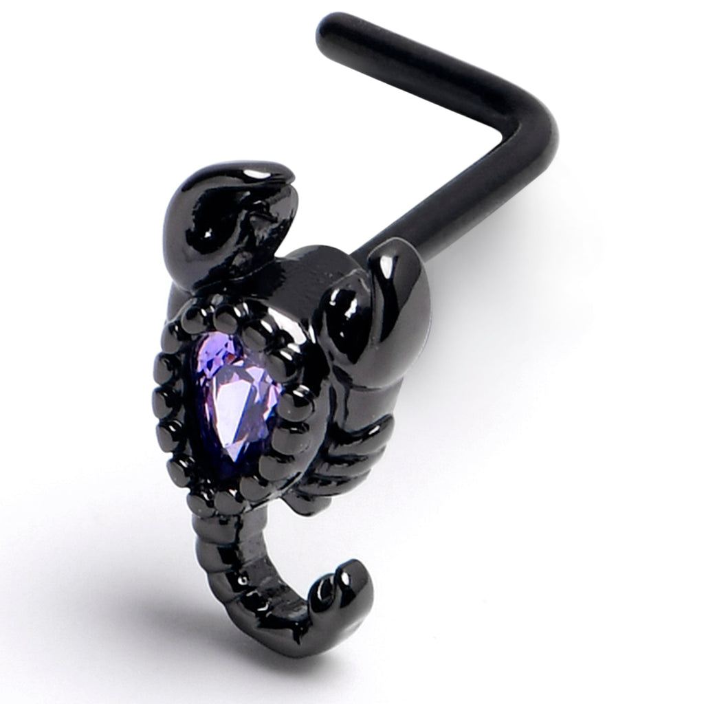 BodyCandy 20G 7mm Purple Gem Black Goth Scorpion L Shape Nose Ring — alternative angle