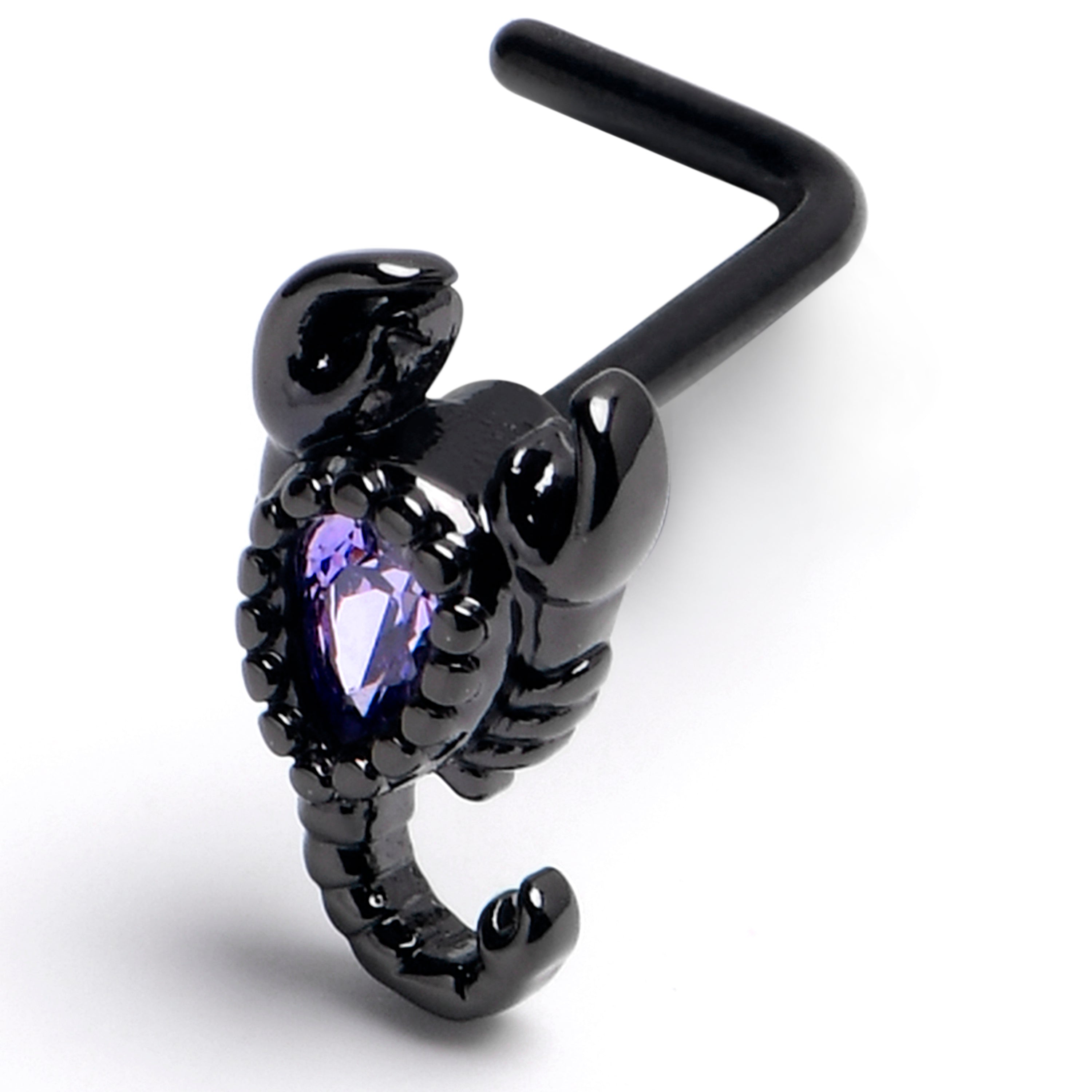 BodyCandy 20G 7mm Purple Gem Black Goth Scorpion L Shape Nose Ring — alternative angle