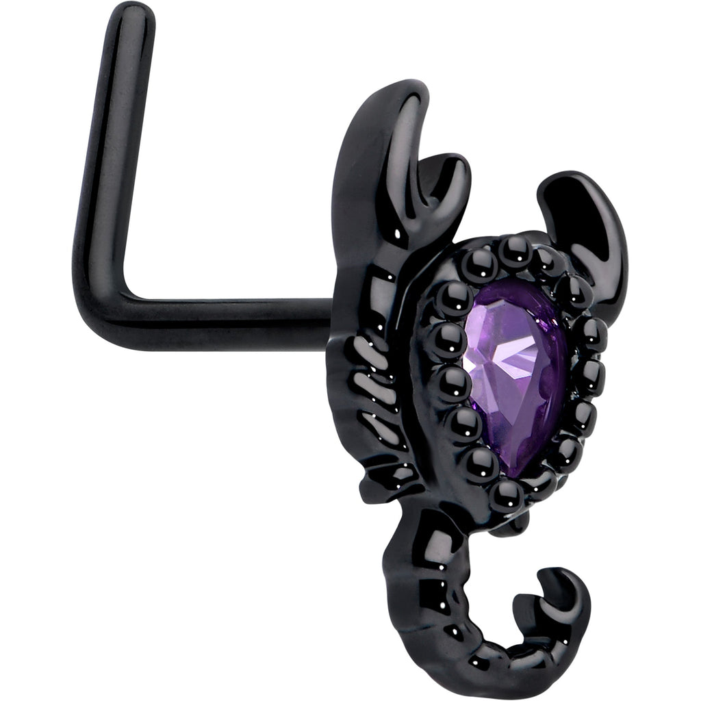 BodyCandy 20G 7mm Purple Gem Black Goth Scorpion L Shape Nose Ring — main product shot