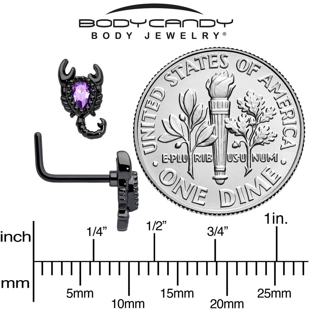 BodyCandy 20G 7mm Purple Gem Black Goth Scorpion L Shape Nose Ring — back view