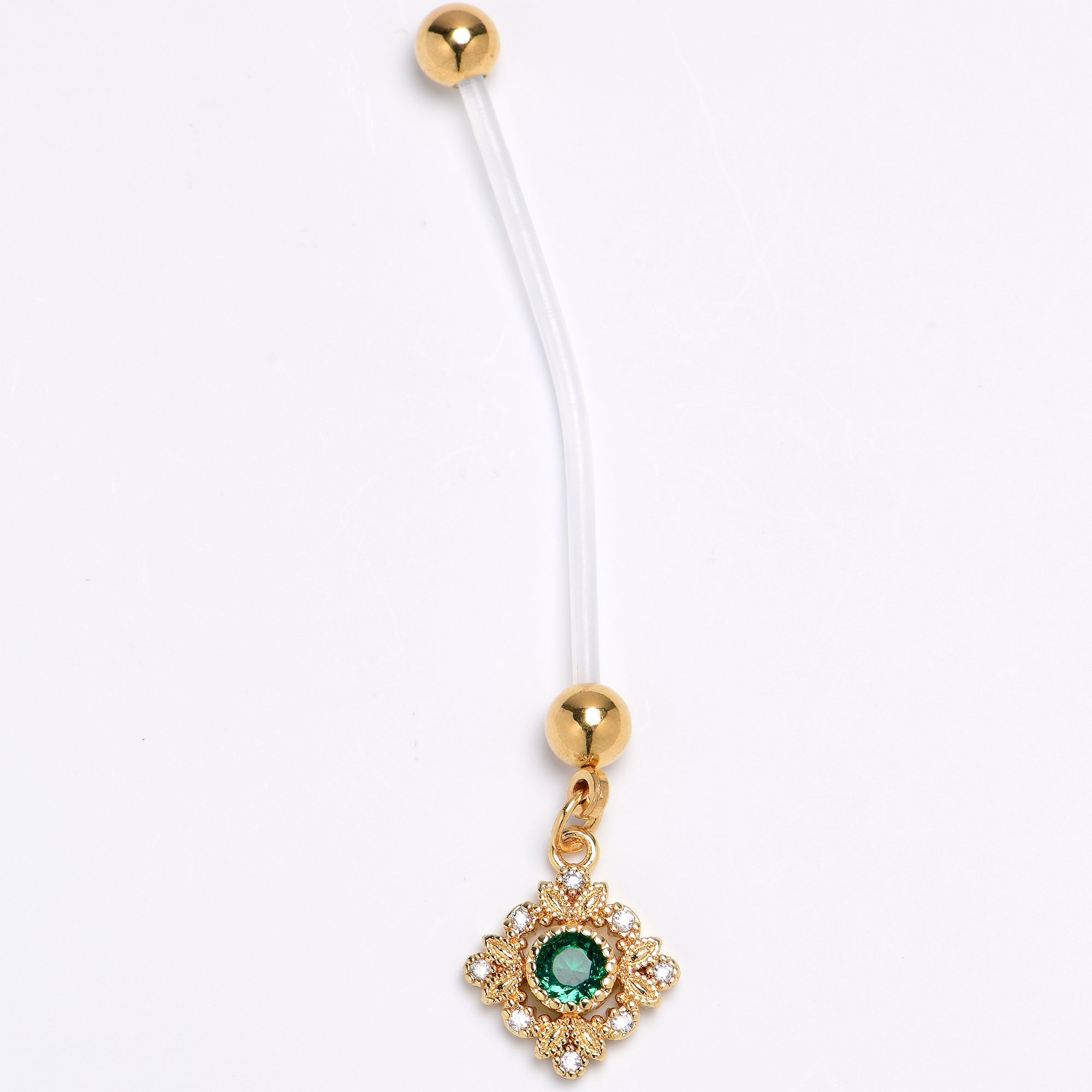 BodyCandy Green Clear Gem Bioplast Royal Beauty PTFE Dangle Pregnancy Belly Ring — main product shot