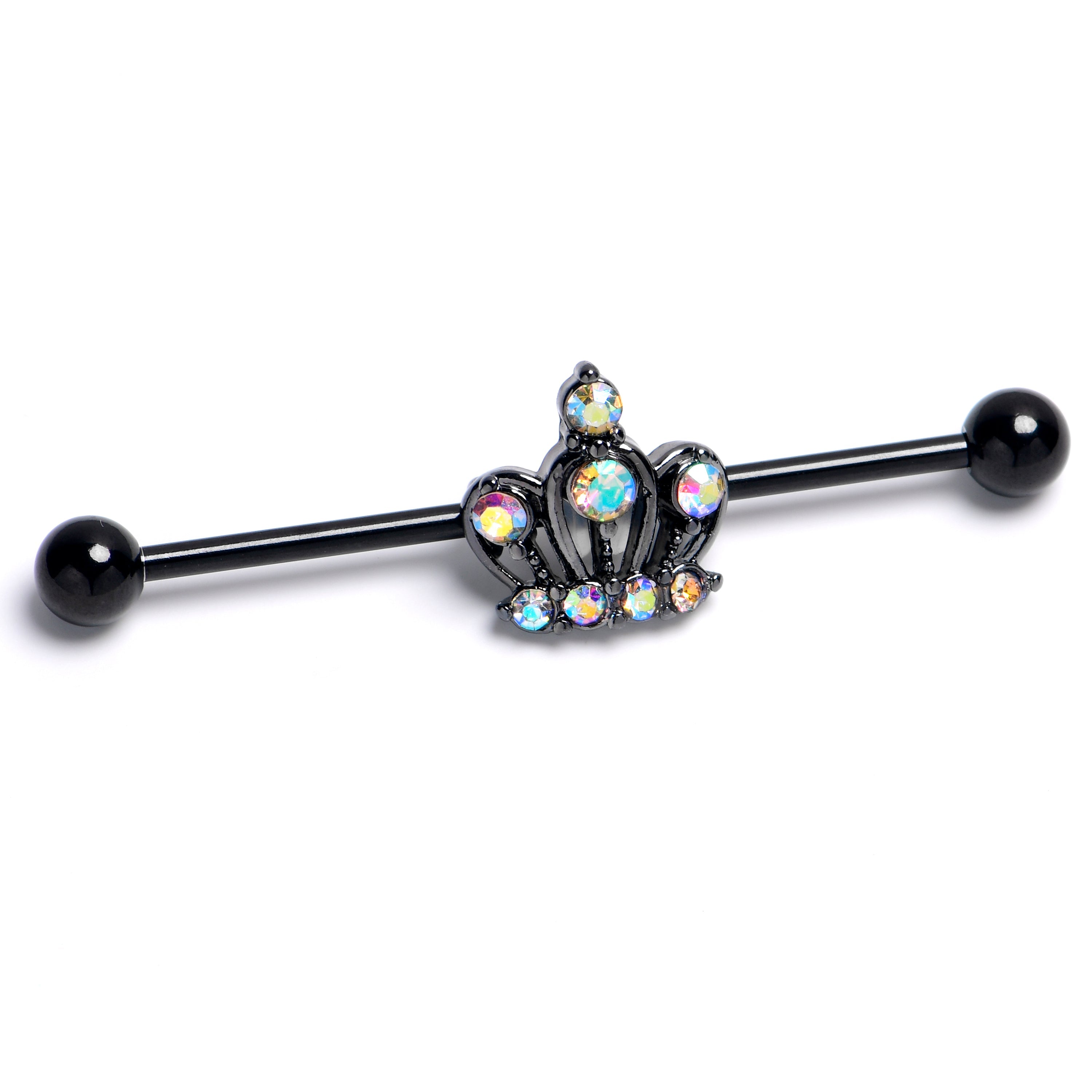 BodyCandy 14G Aurora Gem Black Epic Crown Industrial Barbell 38mm — main product shot