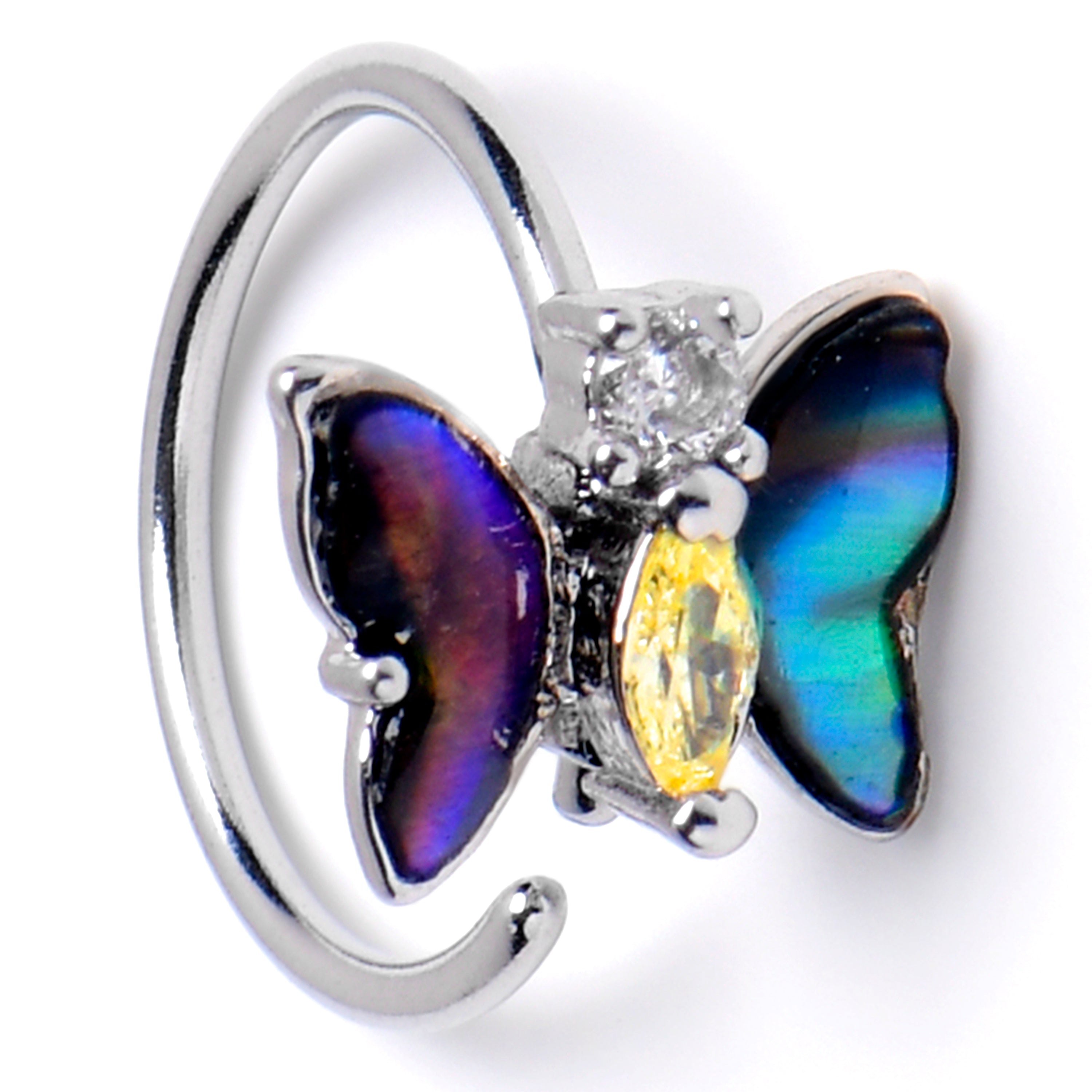 BodyCandy 20G 5/16 Clear Yellow Gem Dark Butterfly Nose Hoop — main product shot