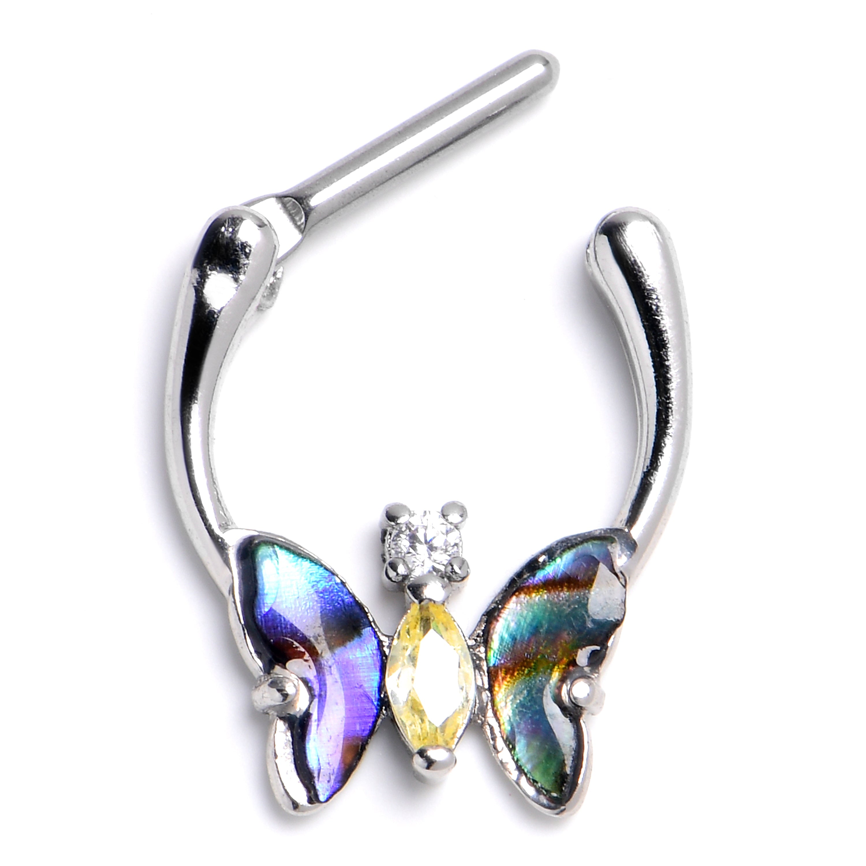 BodyCandy 16G 5/16 Yellow Clear Gem Dark Butterfly Cartilage Clicker — main product shot