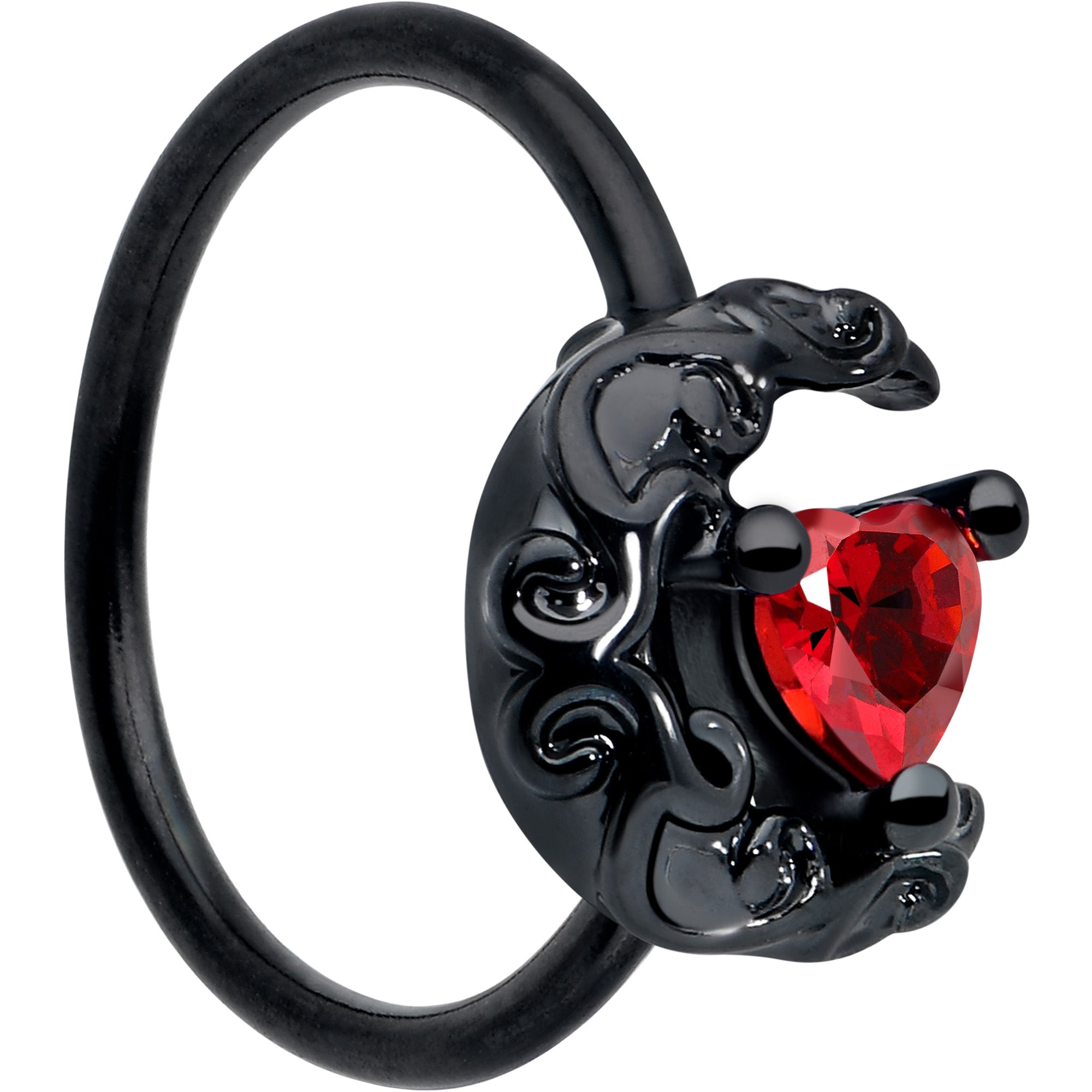 BodyCandy 20G 5/16 Red Gem Black Scroll Moon Heart Nose Hoop — main product shot