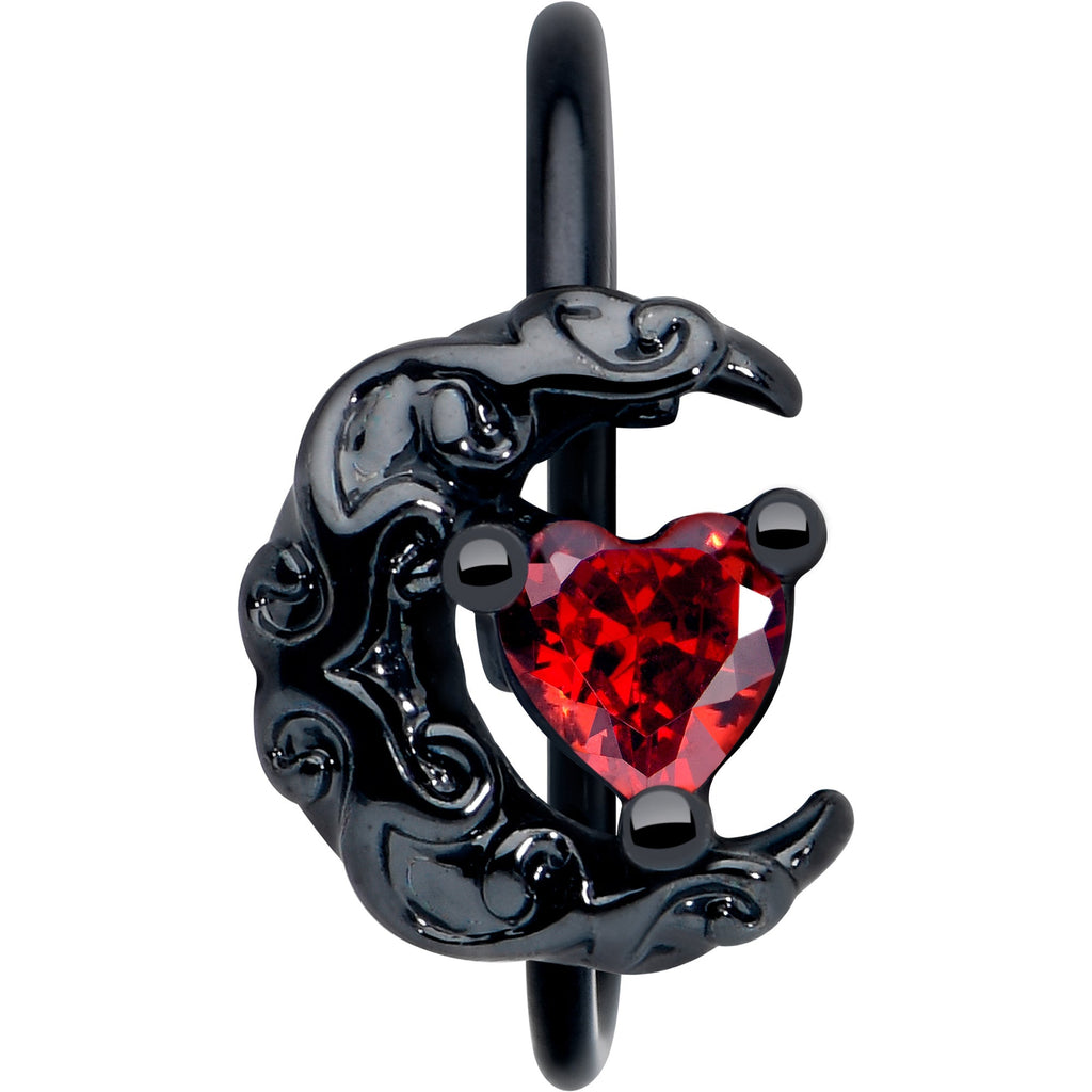 BodyCandy 20G 5/16 Red Gem Black Scroll Moon Heart Nose Hoop — lifestyle context