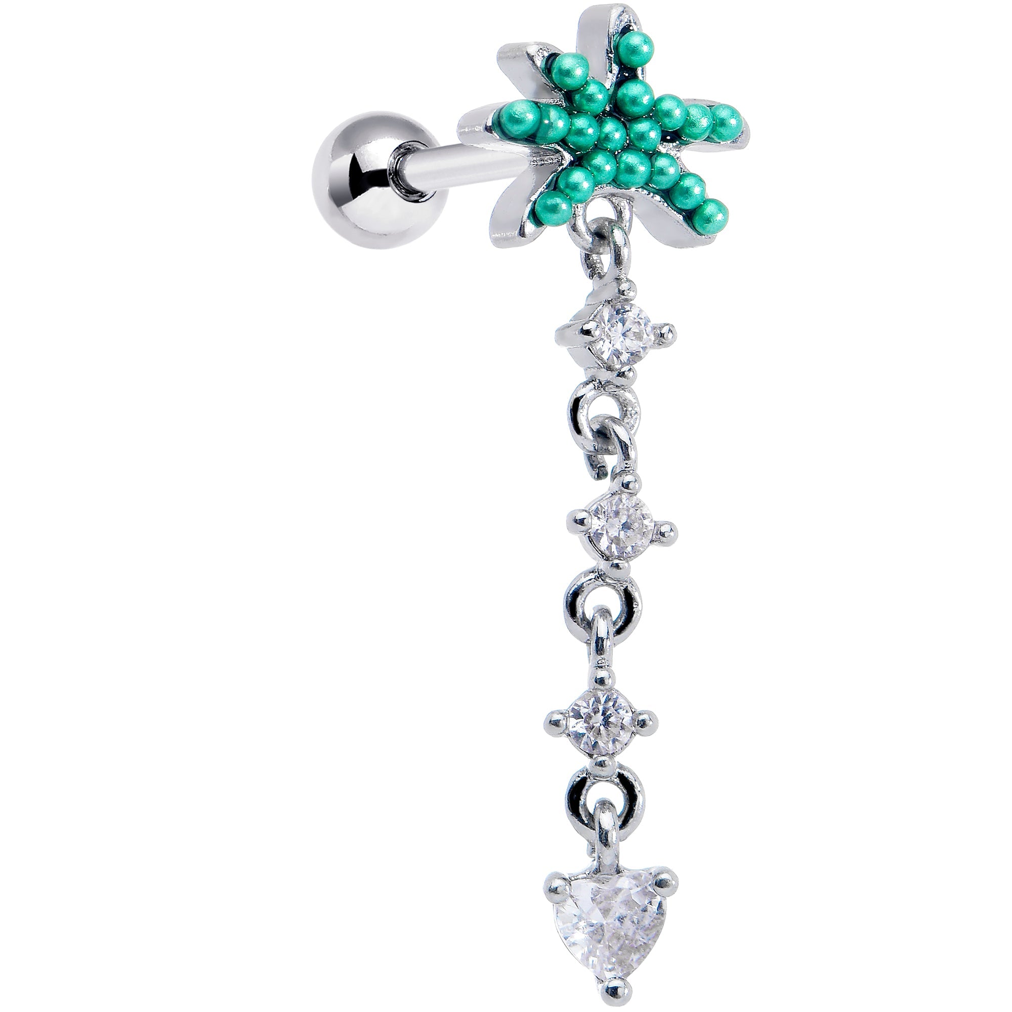 BodyCandy 16G 1/4 Clear CZ Gem Palm Tree Love Dangle Cartilage Tragus Earring — main product shot