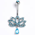 BodyCandy Blue CZ Gem Internally Threaded Lotus Fashion Flower Dangle Belly Ring — main product shot