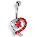 BodyCandy Red Gem Internally Threaded Blossom Heart Belly Ring — main product shot