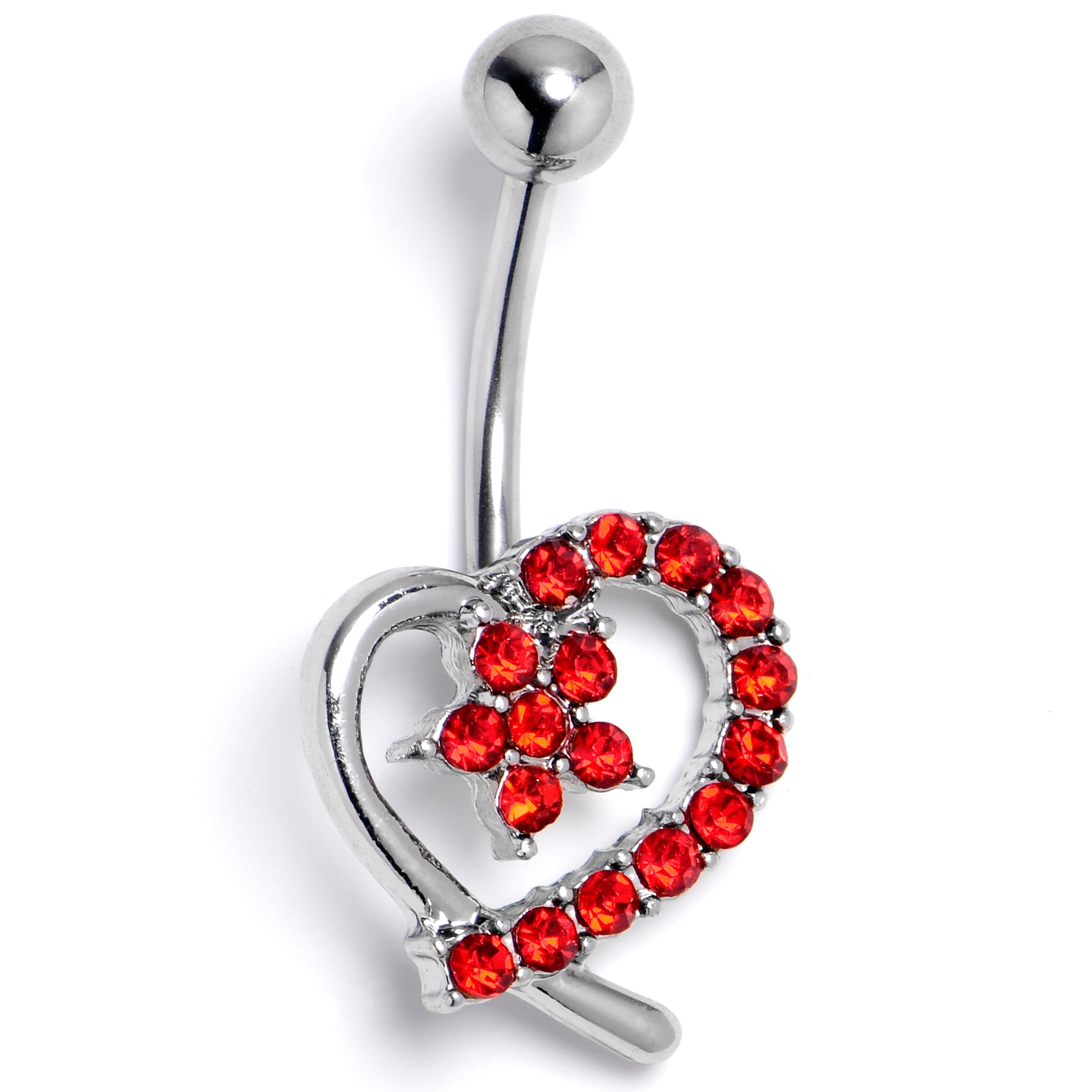 BodyCandy Red Gem Internally Threaded Blossom Heart Belly Ring — main product shot