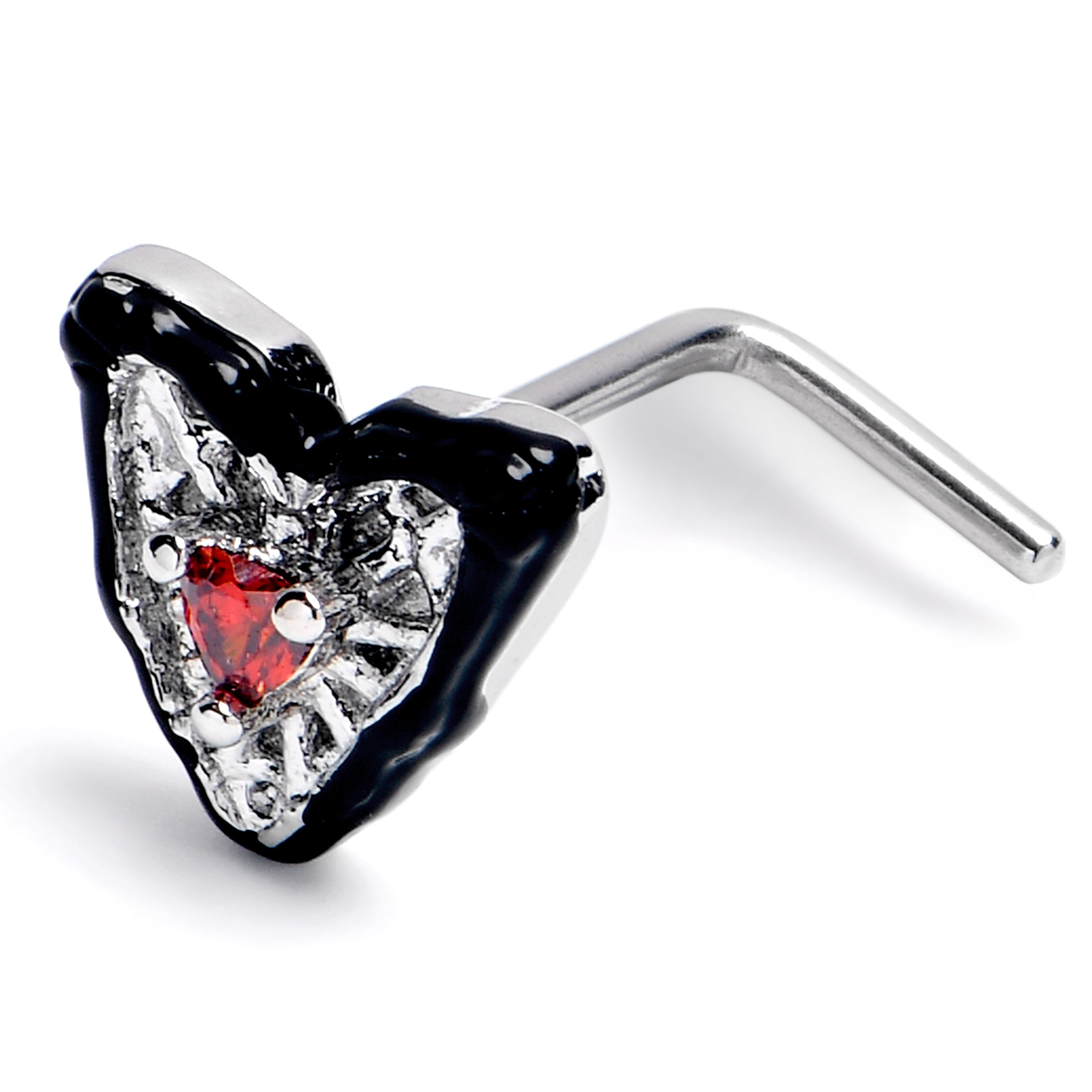BodyCandy 20G 1/4 Red CZ Gem Captured Heart L Shape Nose Ring — main product shot
