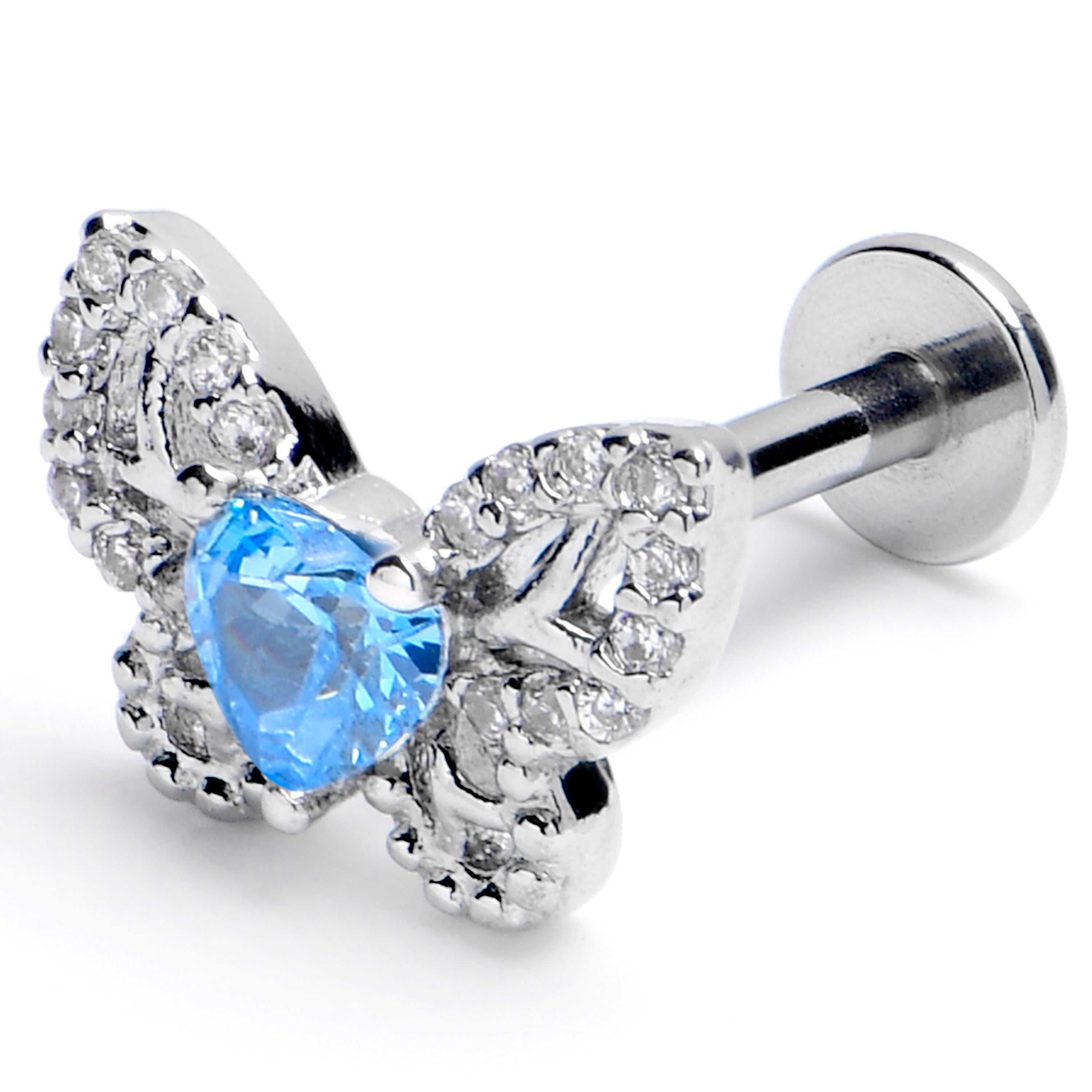 BodyCandy 16G 3/8 Blue CZ Gem Butterfly Delight Labret Monroe Tragus — main product shot