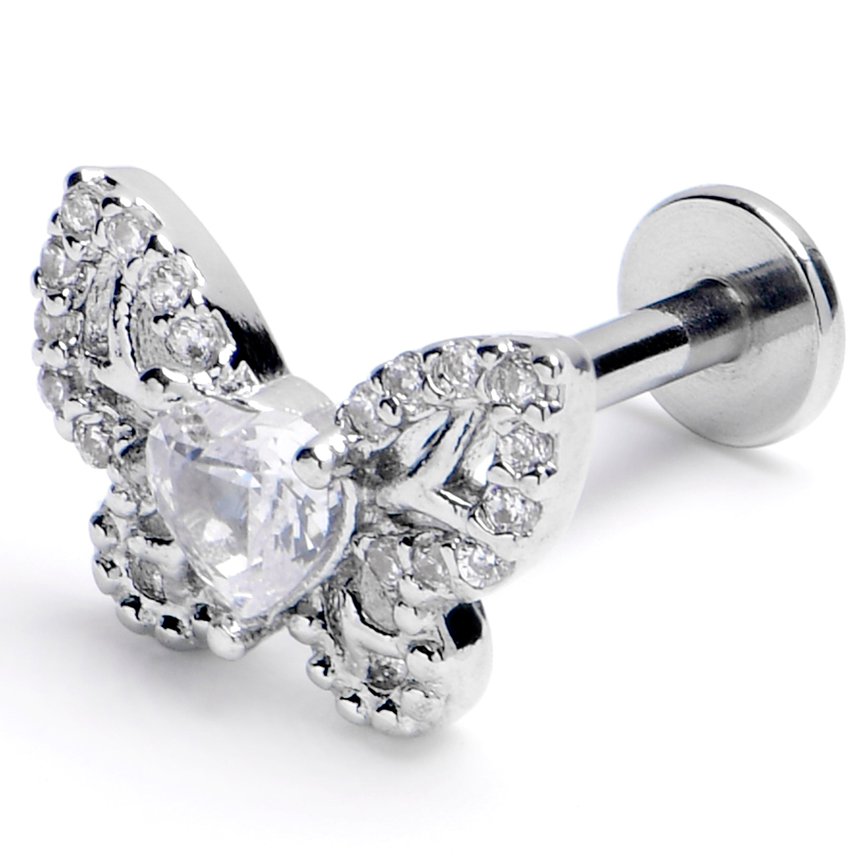 BodyCandy 16G 3/8 Clear CZ Gem Butterfly Delight Labret Monroe Tragus — main product shot