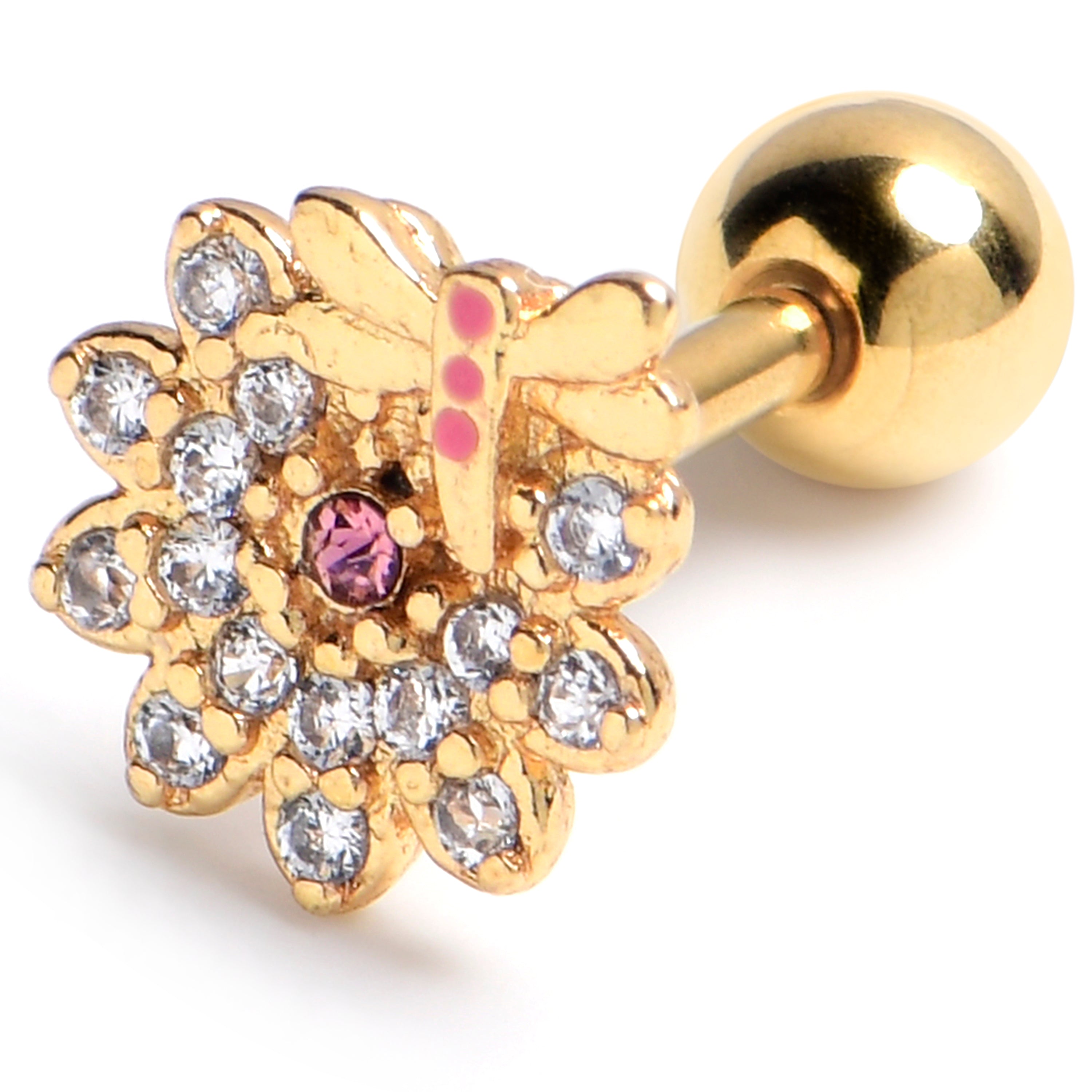 BodyCandy 16G 1/4 Clear Gem Gold Tone Flower Bug Cartilage Tragus Earring — main product shot