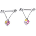 BodyCandy 14G 9/16 Pink CZ Gem Sunflower Heart Love Dangle Nipple Ring Set — main product shot