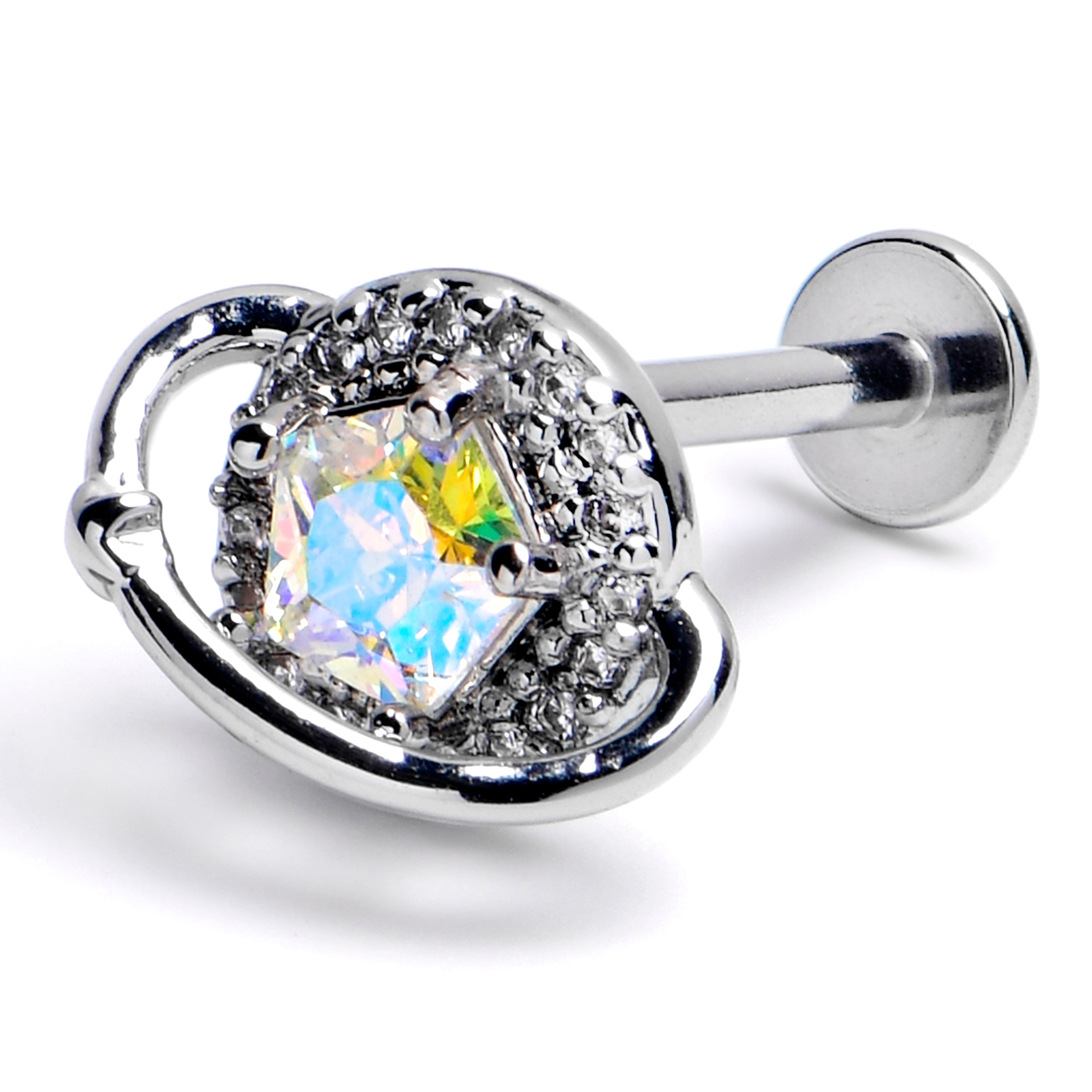 BodyCandy 16G 3/8 Aurora CZ Gem Textured Saturn Planet Labret Monroe Tragus — main product shot