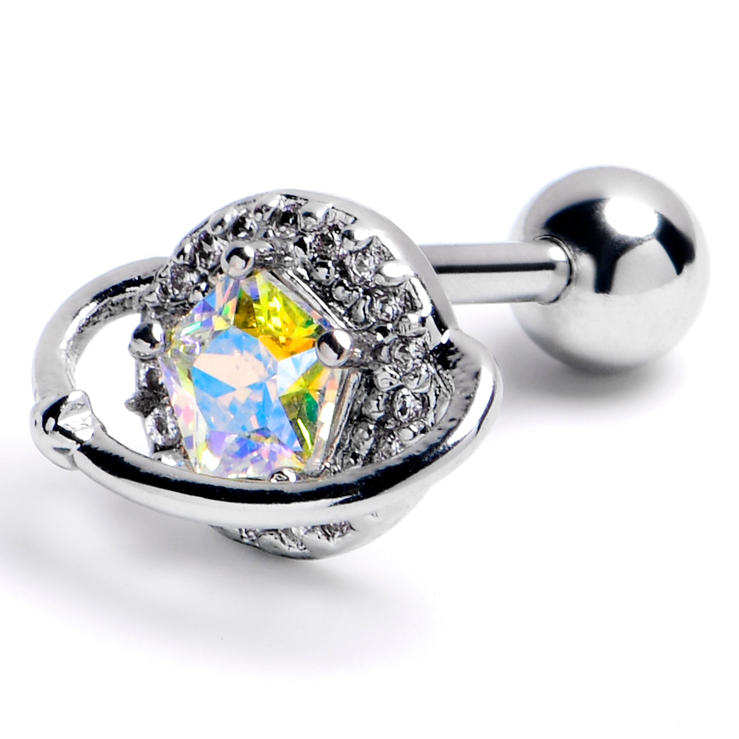 BodyCandy 16G 1/4 Aurora CZ Gem Textured Saturn Cartilage Tragus Earring — main product shot