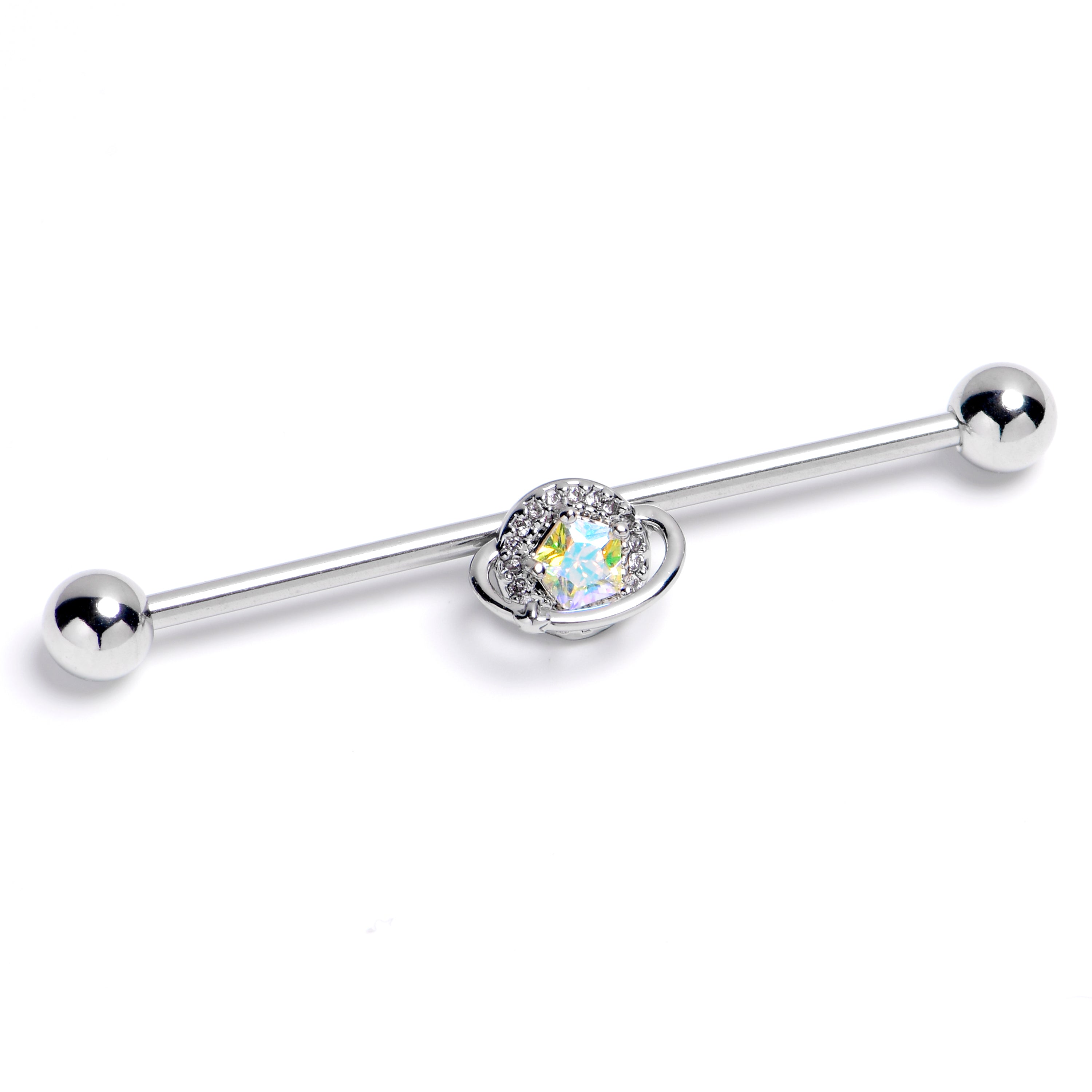 BodyCandy 14G Aurora Gem Textured Saturn Industrial Barbell 38mm — main product shot