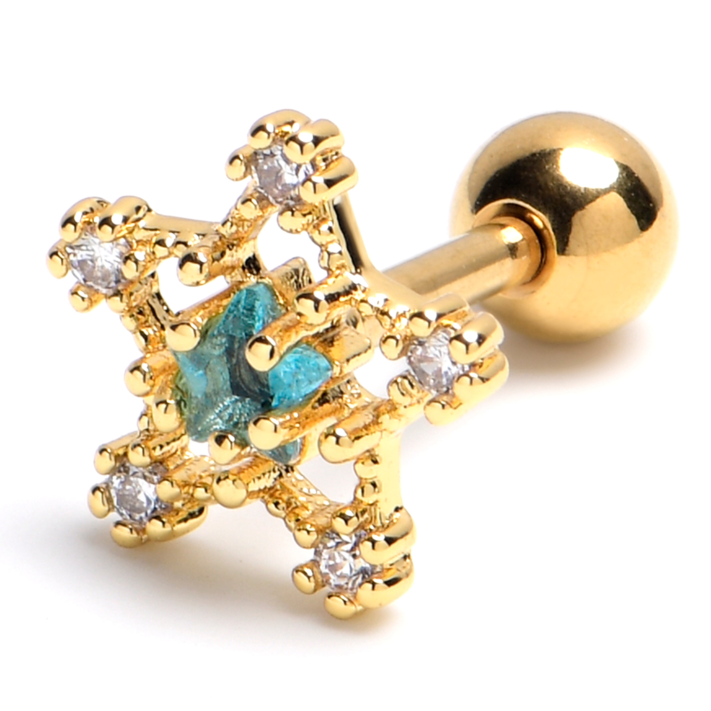BodyCandy 16G 1/4 Clear Blue Gem Gold Tone Starry Glam Cartilage Earring — main product shot