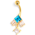 BodyCandy Blue Clear CZ Gem Gold Tone Rhombus Riot Dangle Belly Ring — main product shot