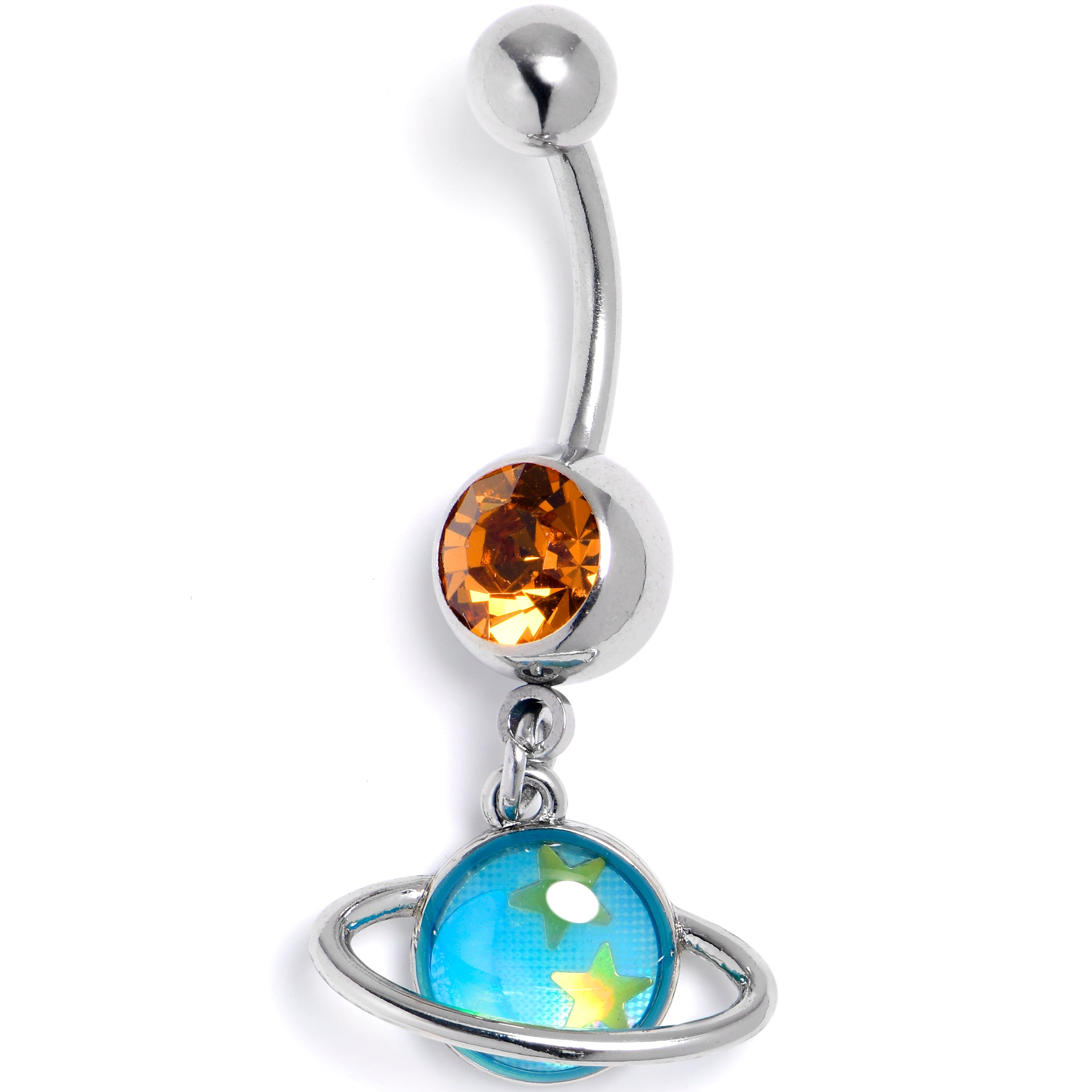 BodyCandy Orange Gem Saturn Star Blue Dangle Belly Ring — main product shot