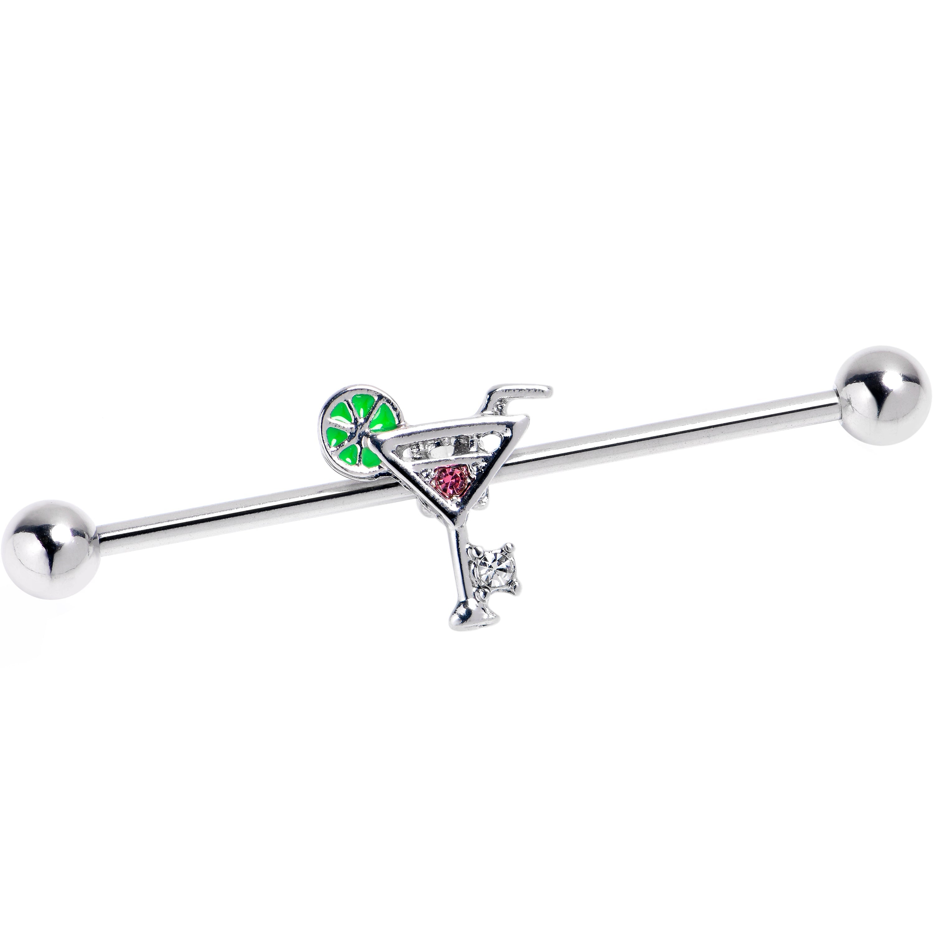 BodyCandy 14G Clear Pink Gem Cocktail Hour Industrial Barbell 38mm — main product shot