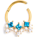 BodyCandy 16G 3/8 Blue CZ Gem Gold Tone Rhombus Riot Hinged Segment Ring — main product shot