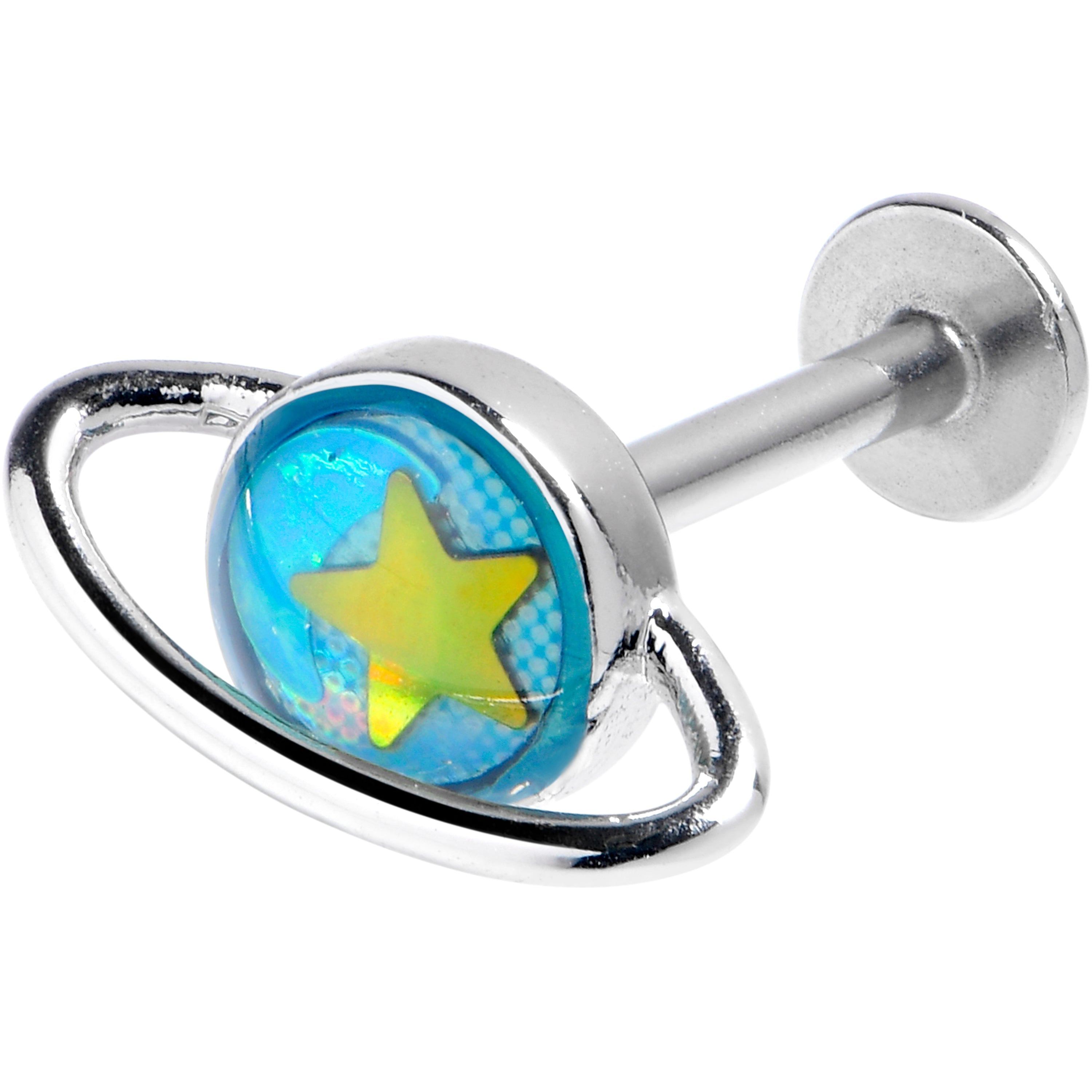 BodyCandy 16G 5/16 Saturn Star Blue Labret Monroe Tragus — main product shot