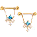 BodyCandy 14G 5/8 Blue CZ Gem Gold Tone Rhombus Riot Dangle Nipple Ring Set — main product shot
