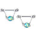 BodyCandy 14G 3/4 Saturn Star Blue Chain Dangle Nipple Ring Set — main product shot