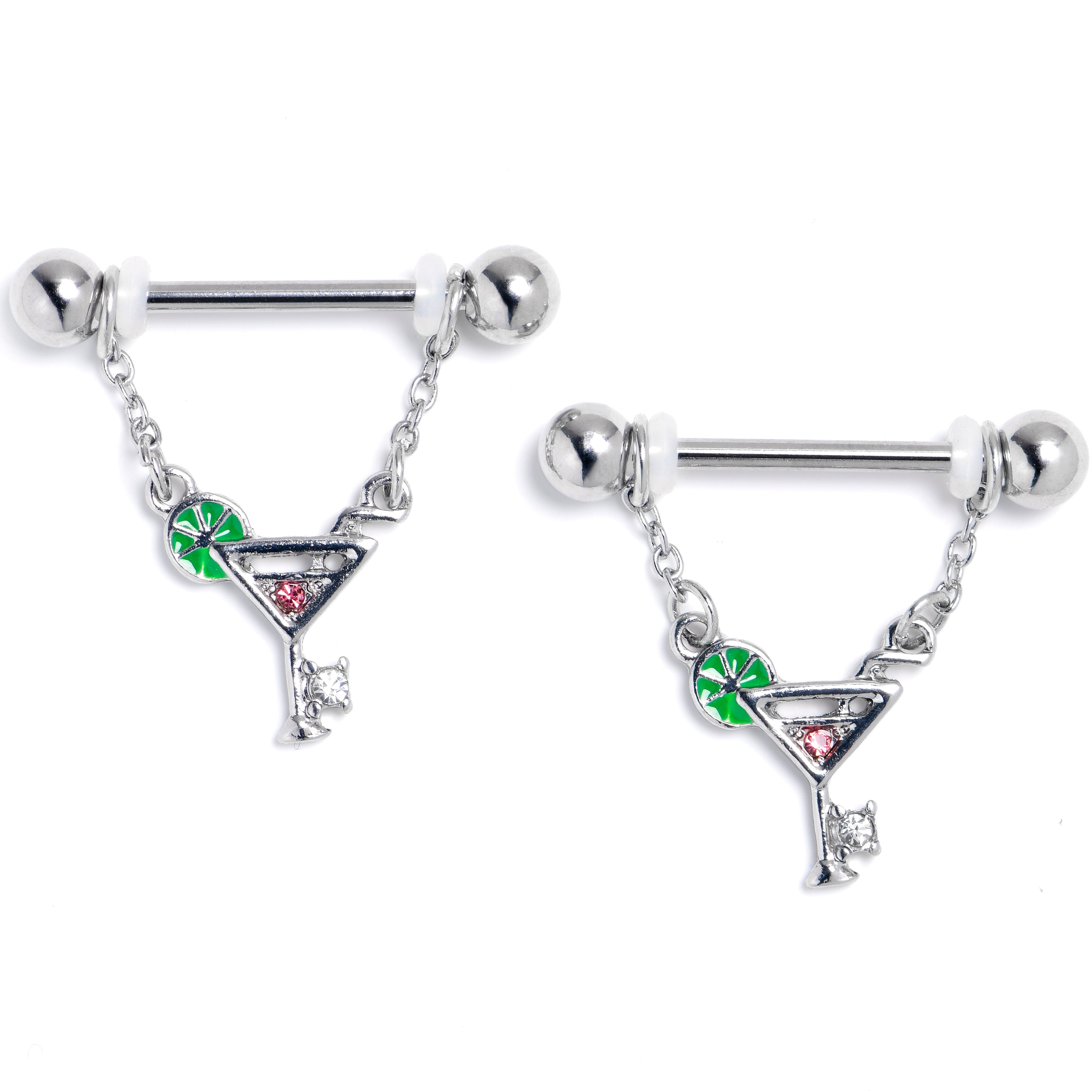 BodyCandy 14G 9/16 Pink Clear Gem Cocktail Hour Dangle Nipple Ring Set — main product shot