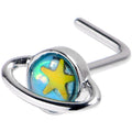 BodyCandy 20G 7mm Saturn Star Blue L Shape Nose Ring — main product shot
