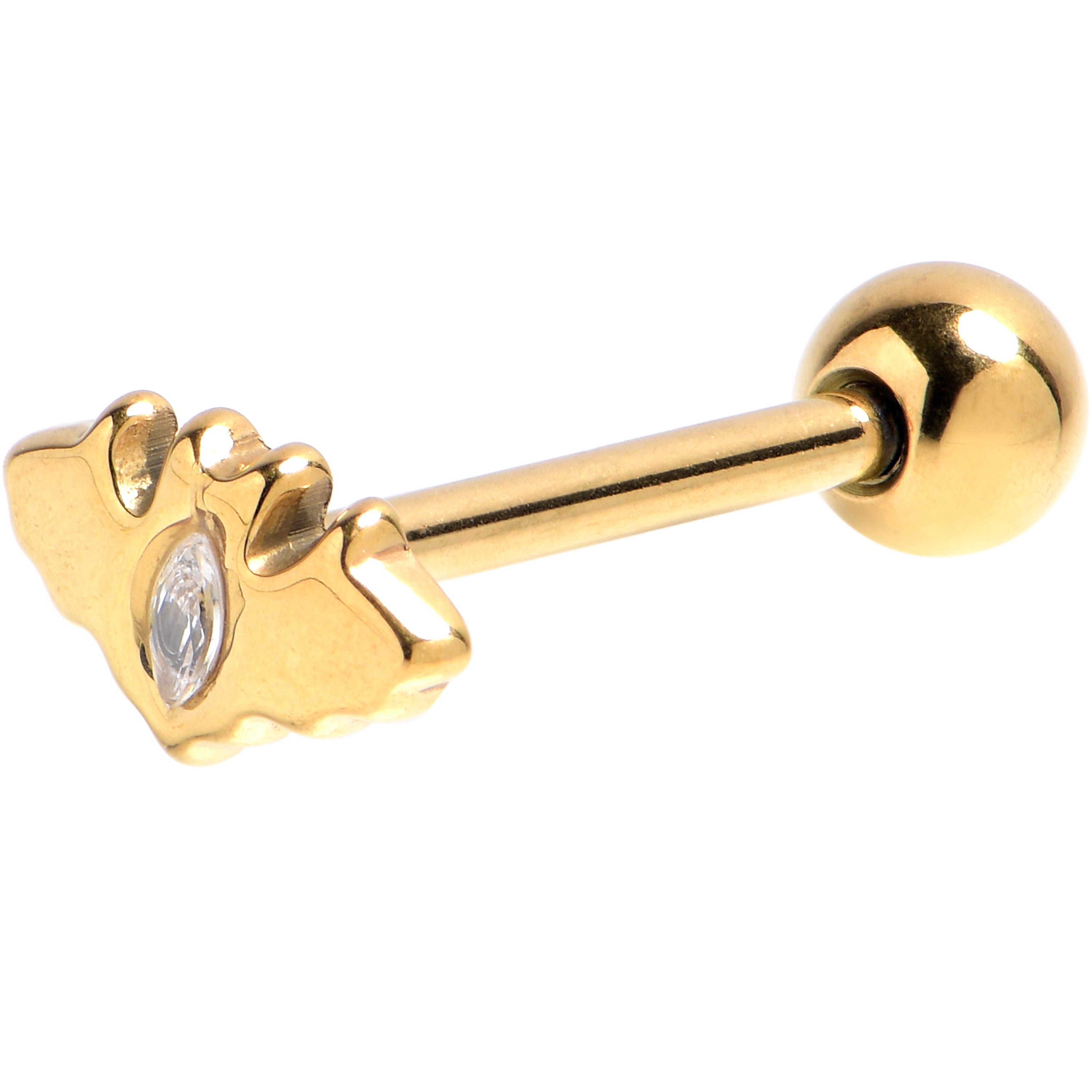 BodyCandy Clear CZ Gem Gold Tone Swooping Bat Barbell Tongue Ring — main product shot