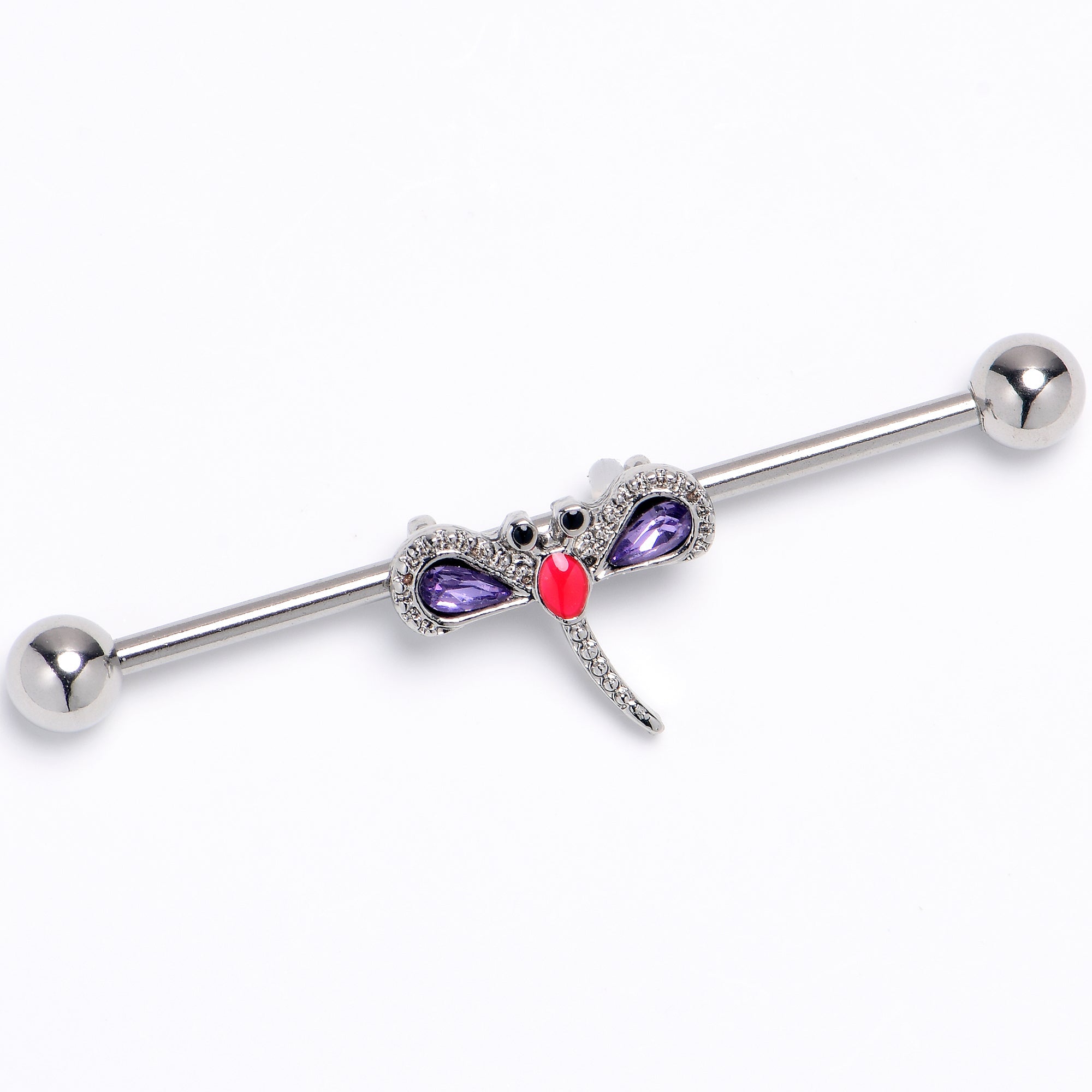 BodyCandy 14G Purple Gem Embellished Dragonfly Industrial Barbell 38mm — main product shot
